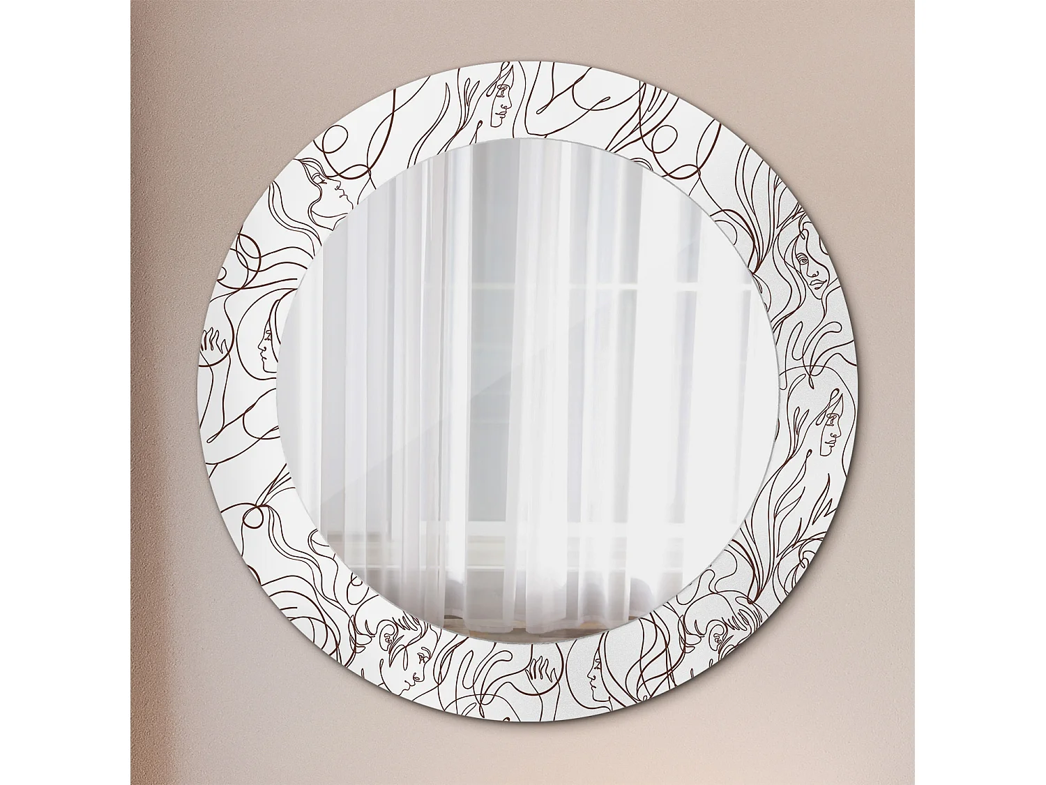 Miroir rond décoratif - Visages faits de lignes - 70 cm