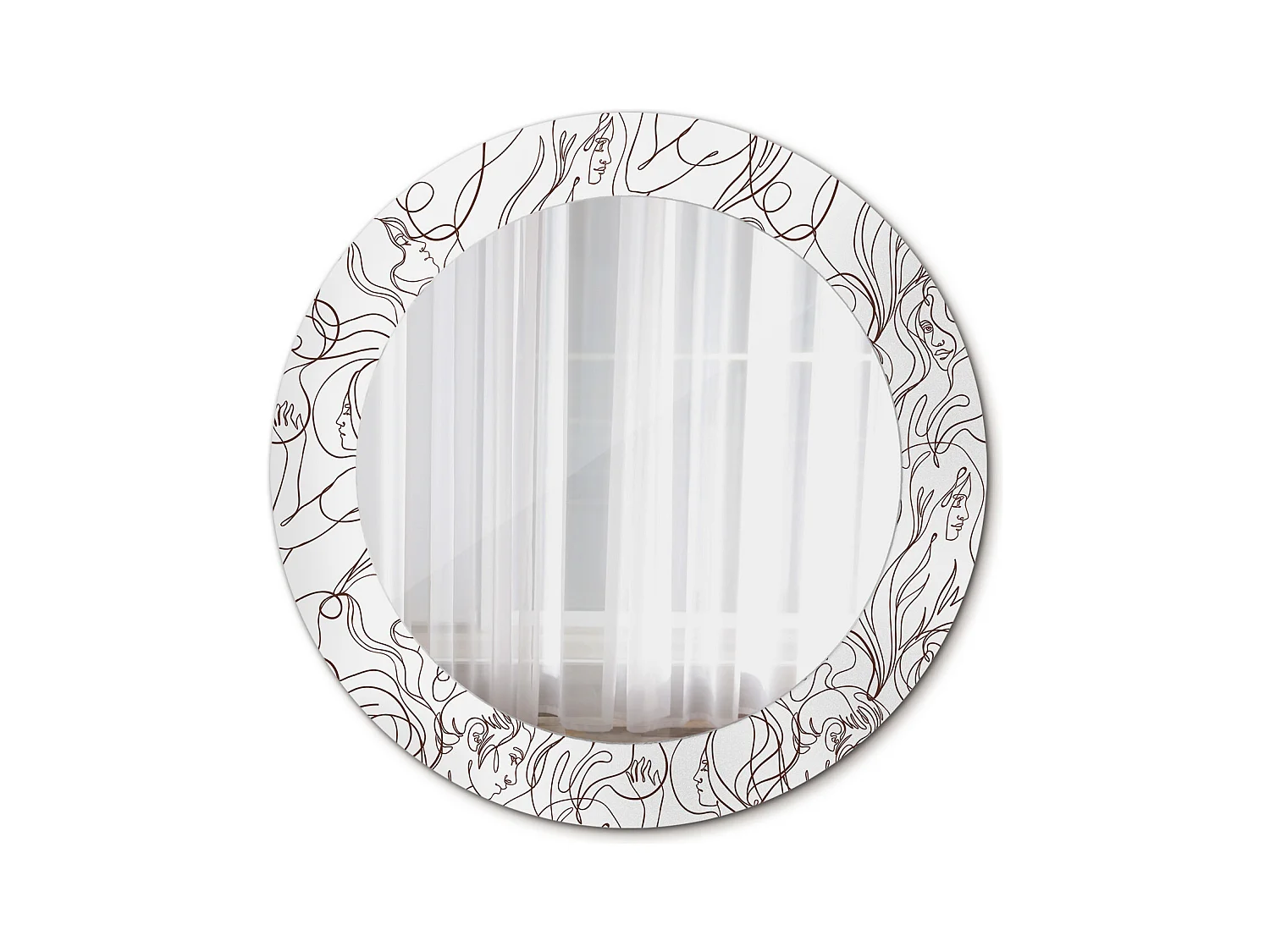 Miroir rond décoratif - Visages faits de lignes - 70 cm