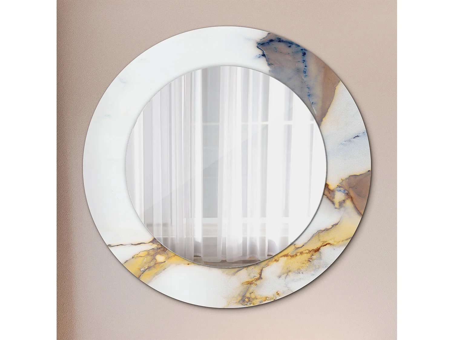 Runder dekorativer Spiegel - Weißer Marmor - 50 cm