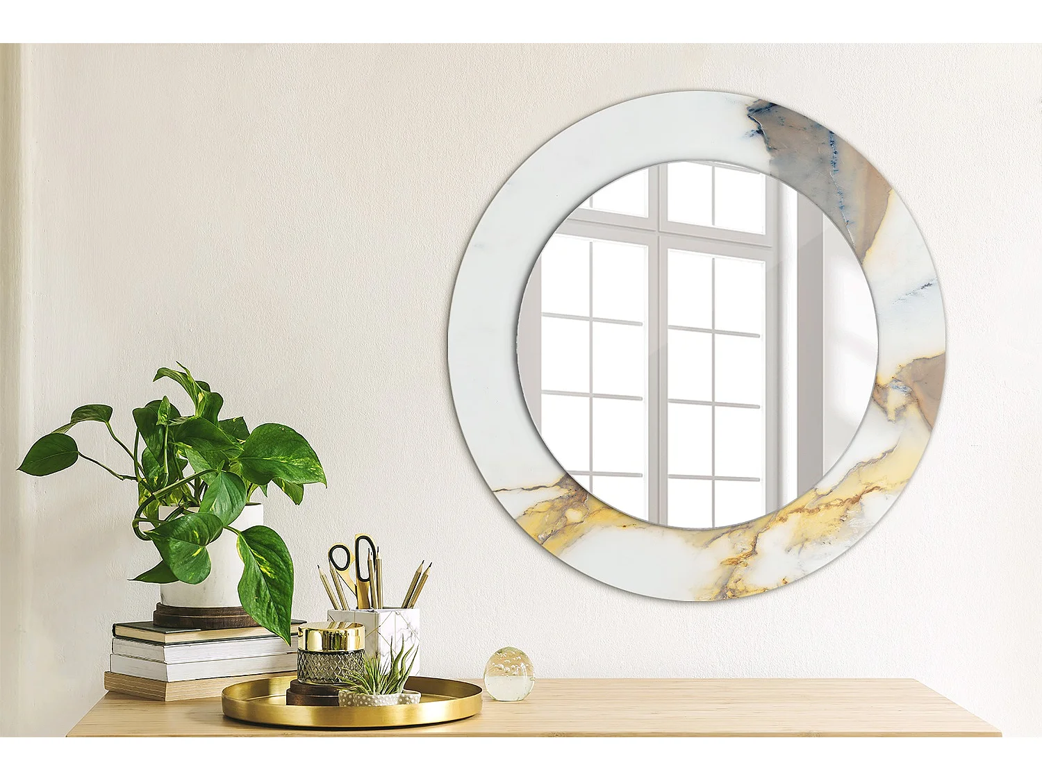 Runder dekorativer Spiegel - Weißer Marmor - 50 cm