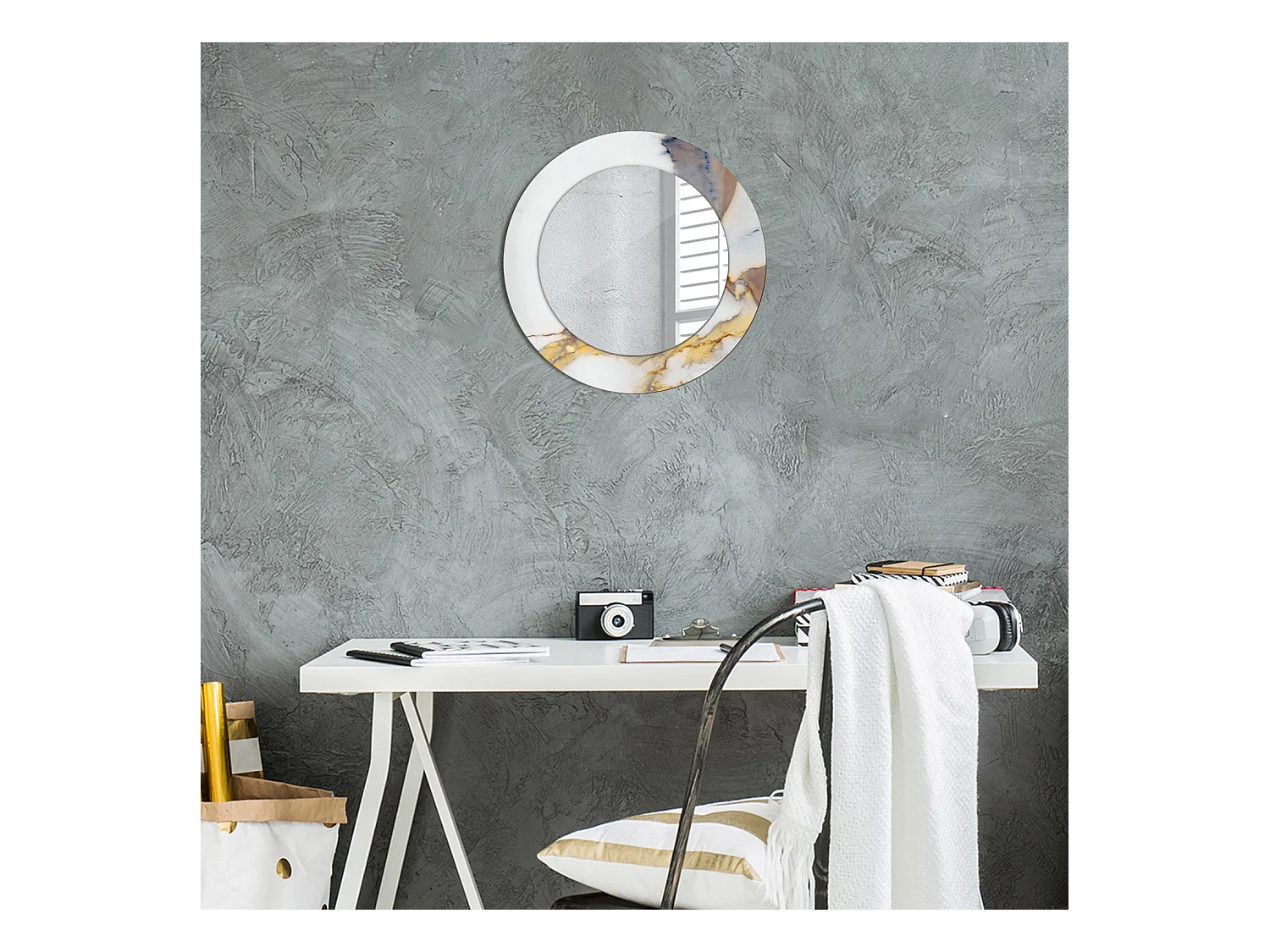 Miroir rond décoratif - Marbre blanc - 50 cm