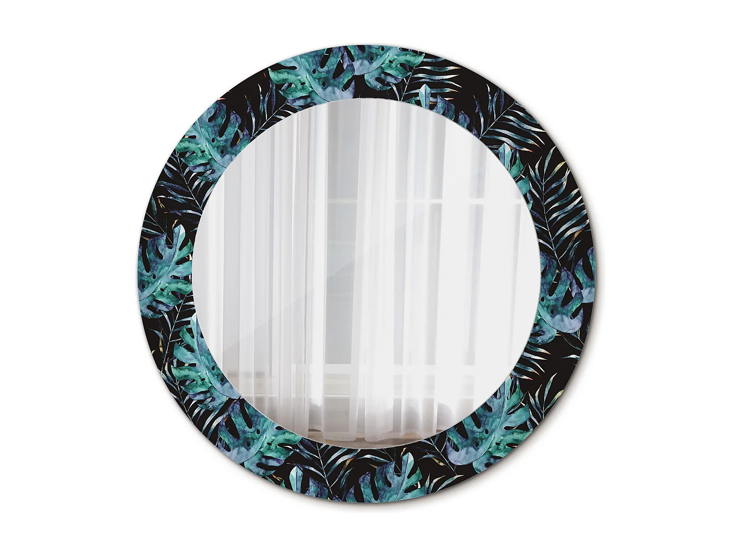 Miroir rond décoratif - Feuilles exotiques - 70 cm