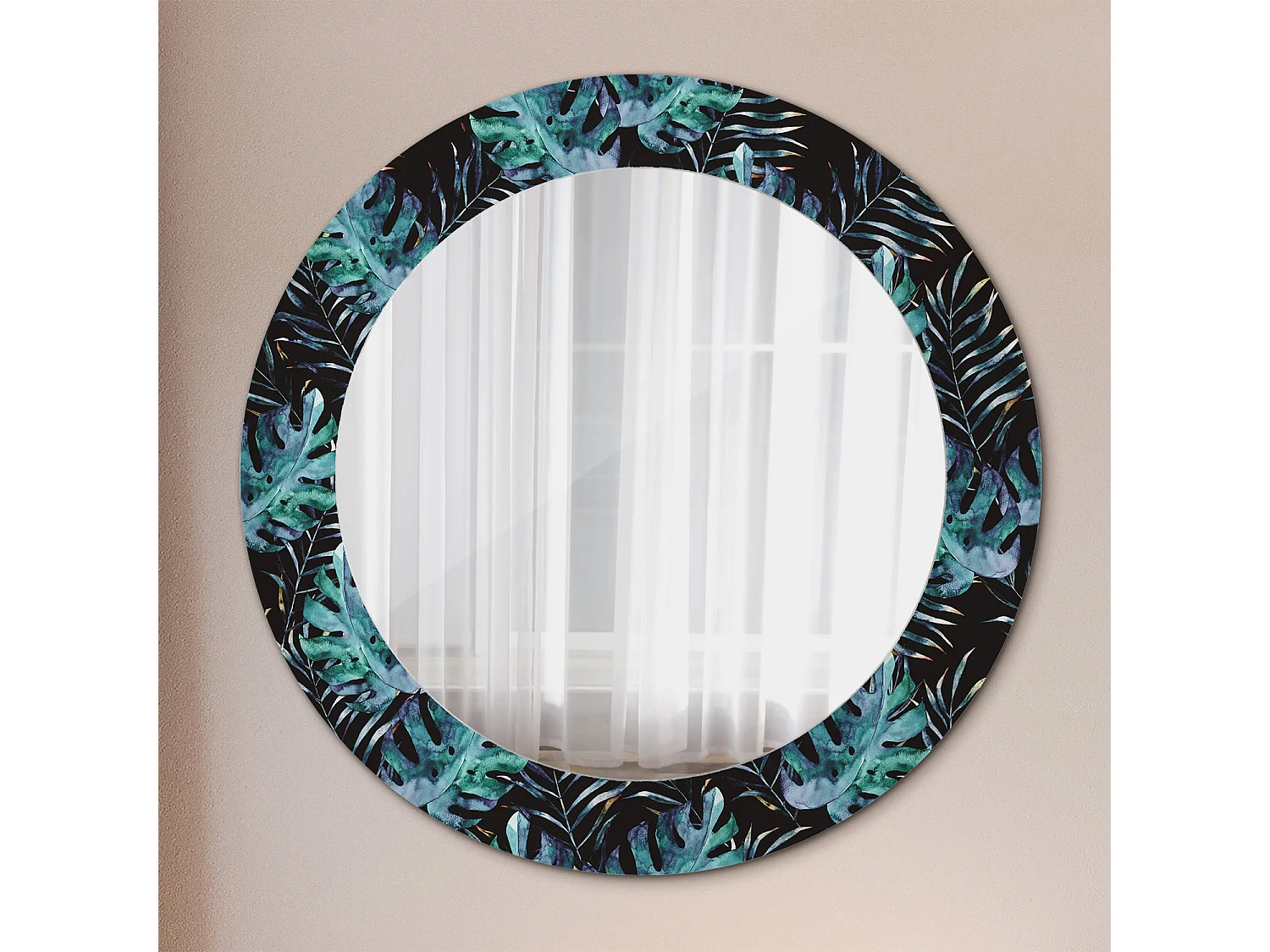 Miroir rond décoratif - Feuilles exotiques - 70 cm