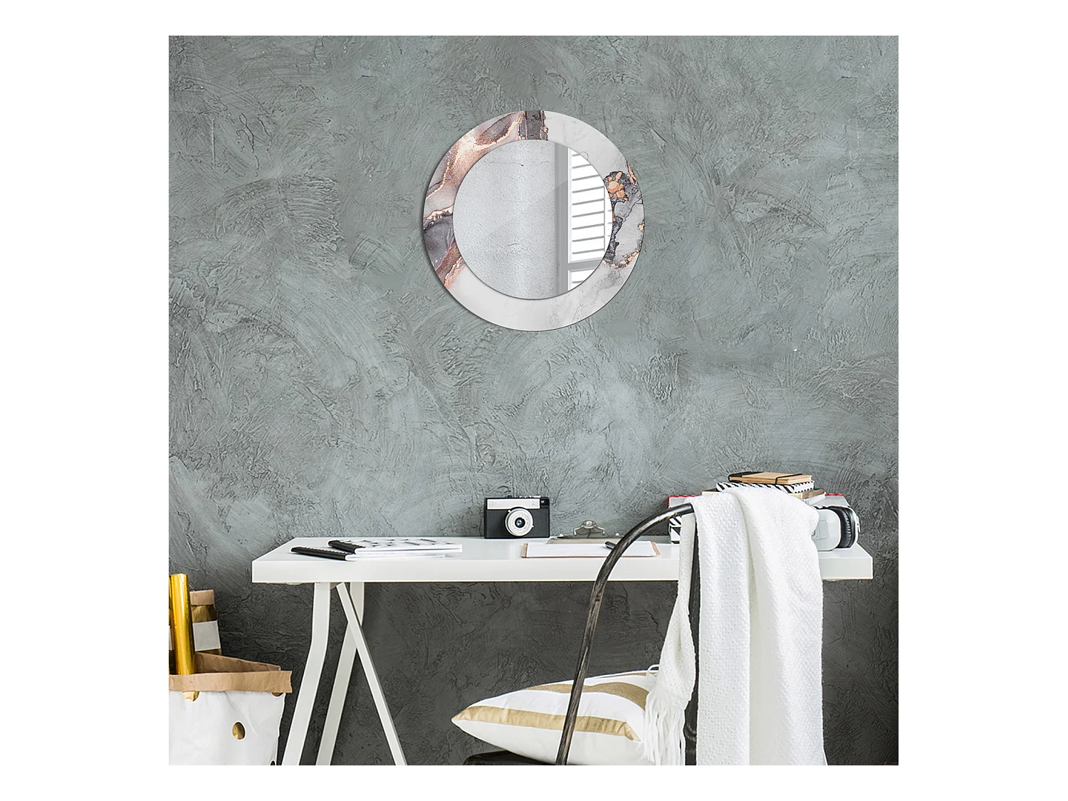 Miroir rond décoratif - Marbre abstrait - 50 cm