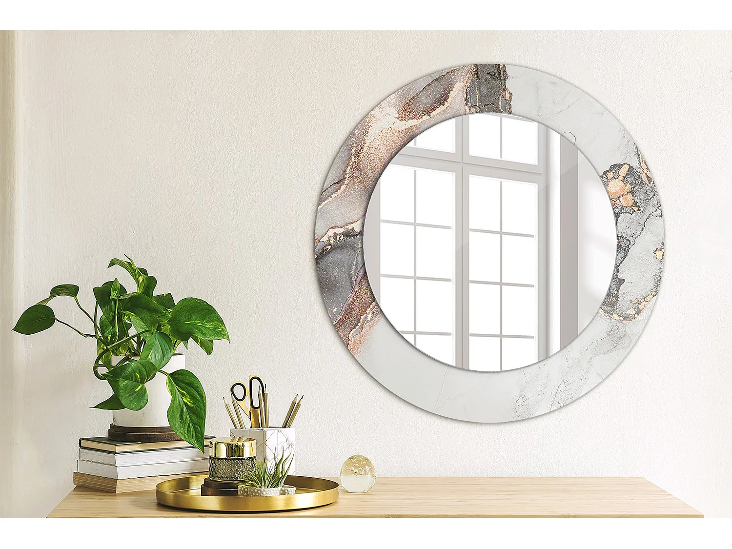 Ronde decoratieve spiegel - Abstract Marmer - 50 cm