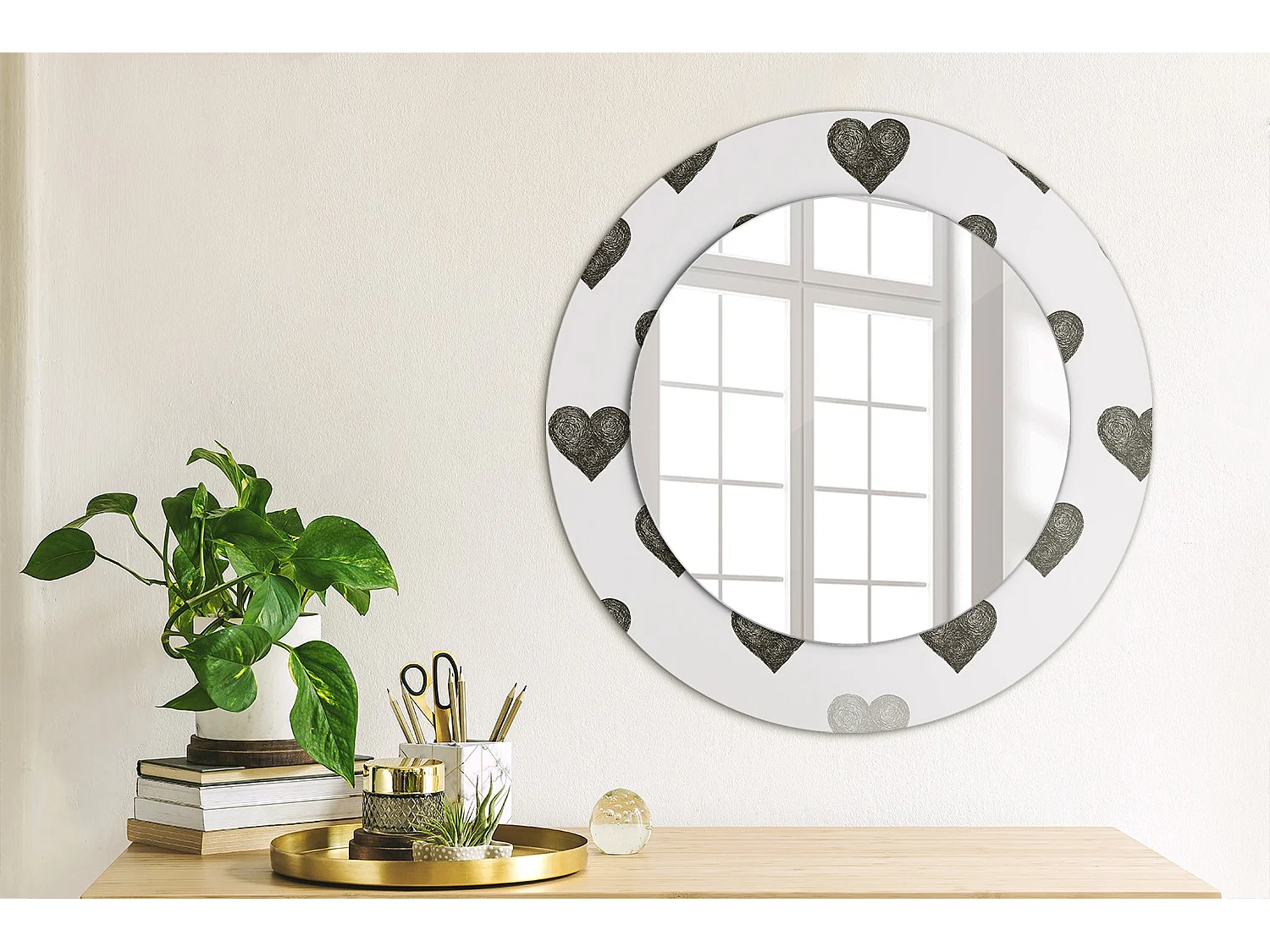Miroir rond décoratif - Coeurs abstraits - 50 cm