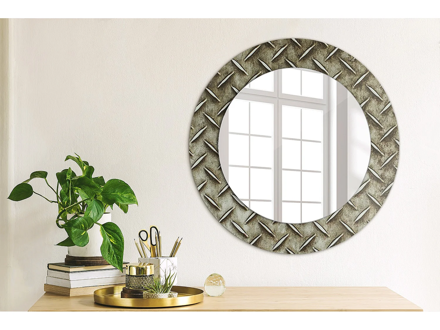 Dekorativer runder Spiegel - Stahlstruktur - 50 cm