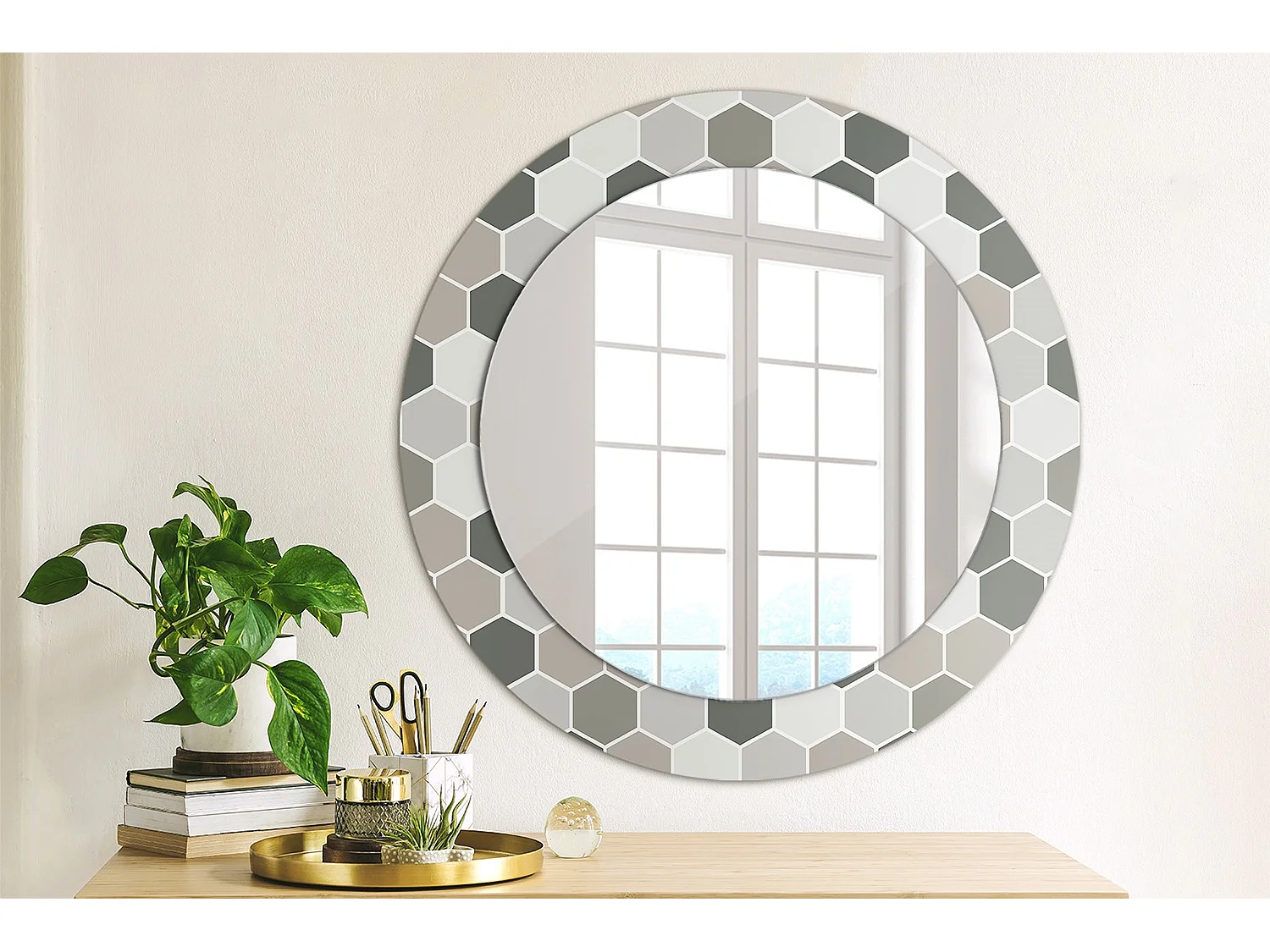 Dekorativer runder Spiegel - Sechseckmuster - 60 cm