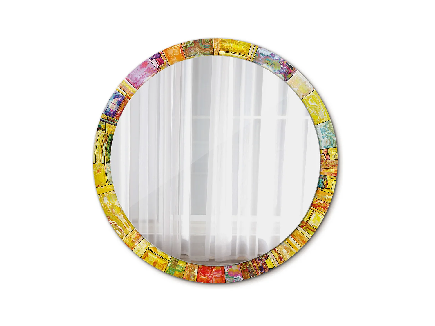Miroir rond décoratif - Vitrail coloré - 100 cm
