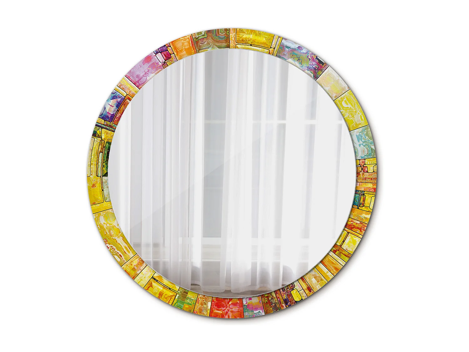 Miroir rond décoratif - Vitrail coloré - 100 cm