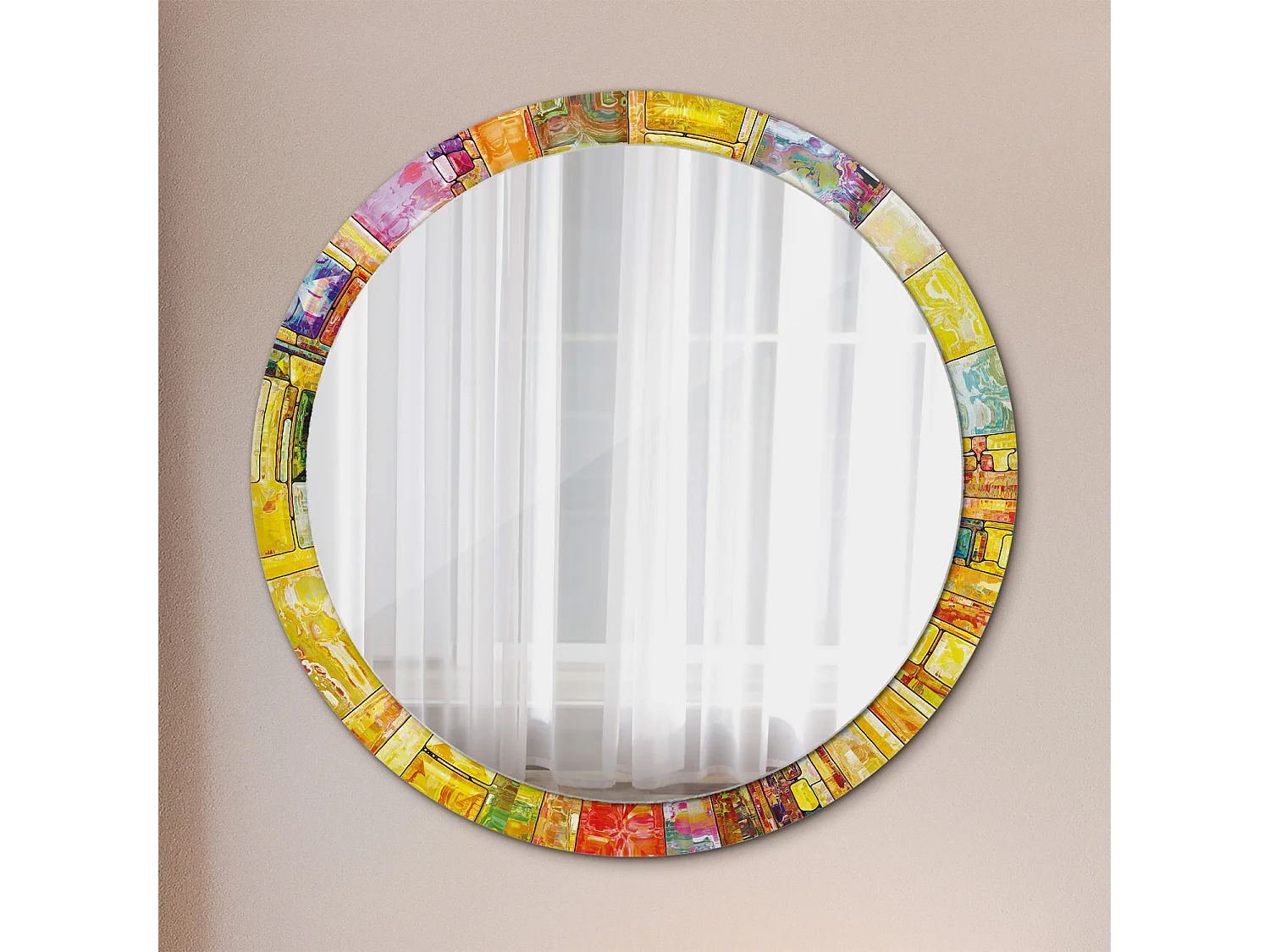 Miroir rond décoratif - Vitrail coloré - 100 cm