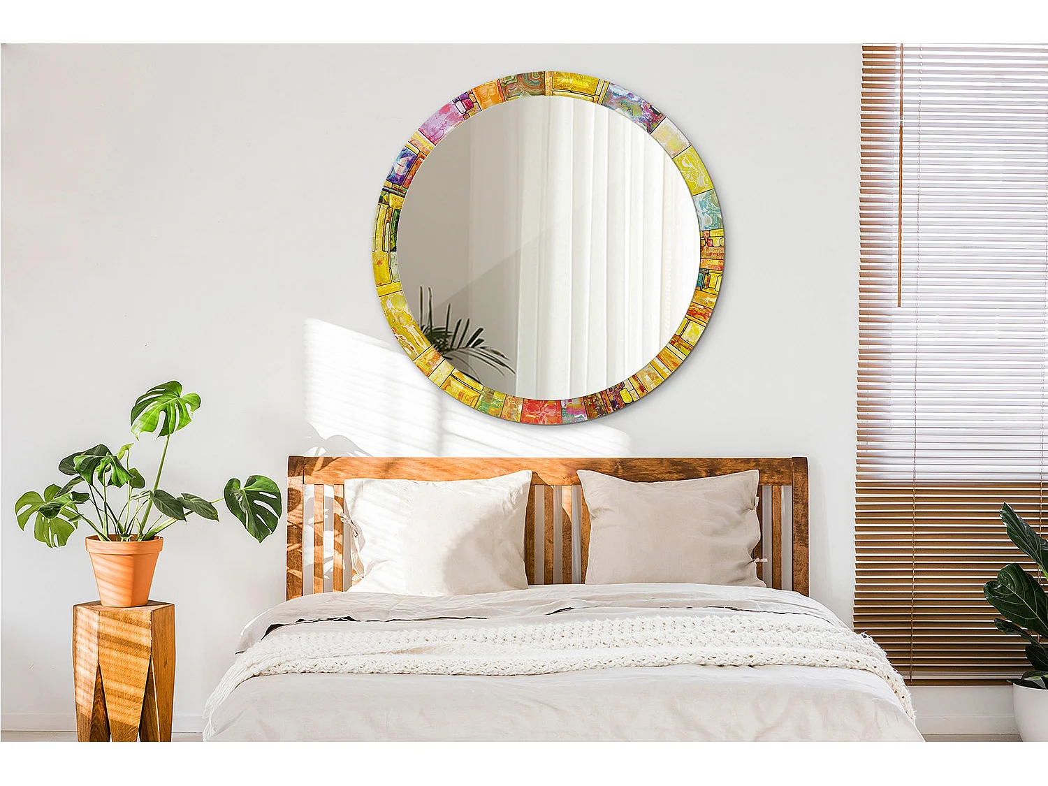 Miroir rond décoratif - Vitrail coloré - 100 cm