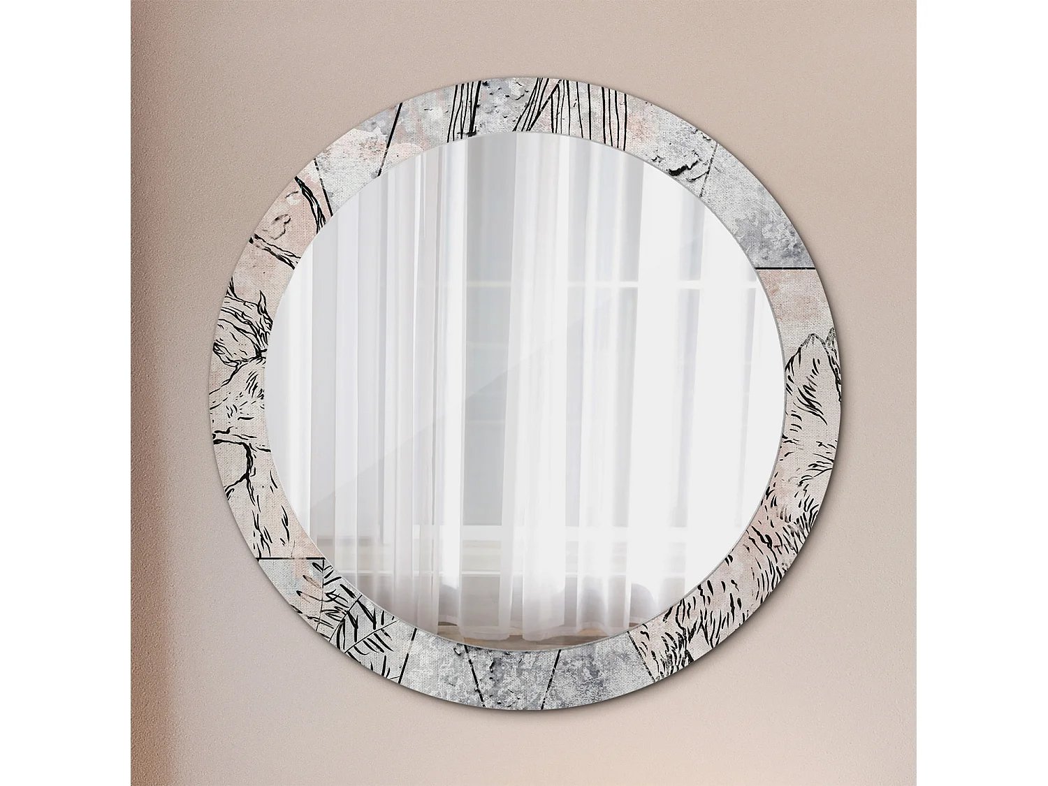 Decoratieve ronde spiegel - Abstracte dieren - 80 cm