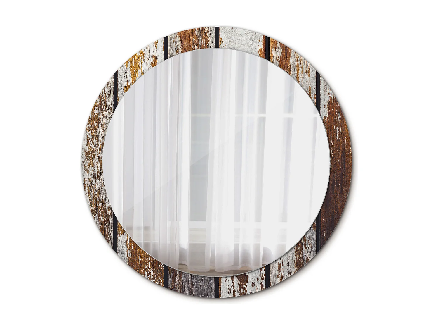 Miroir rond décoratif - Bois vintage foncé - 90 cm