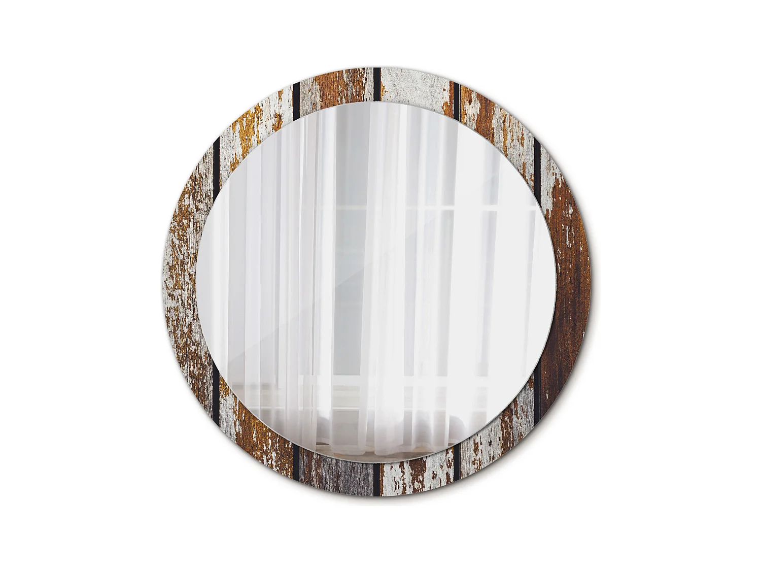 Miroir rond décoratif - Bois vintage foncé - 90 cm