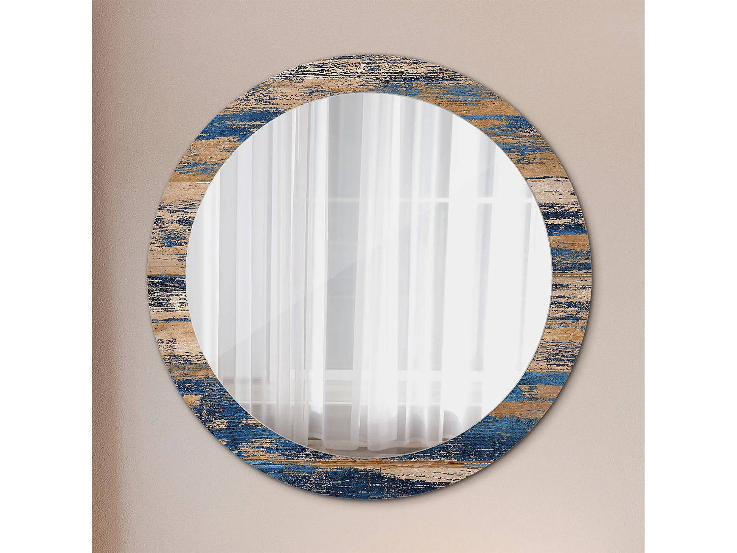 Miroir rond décoratif - Bois abstrait - 80 cm