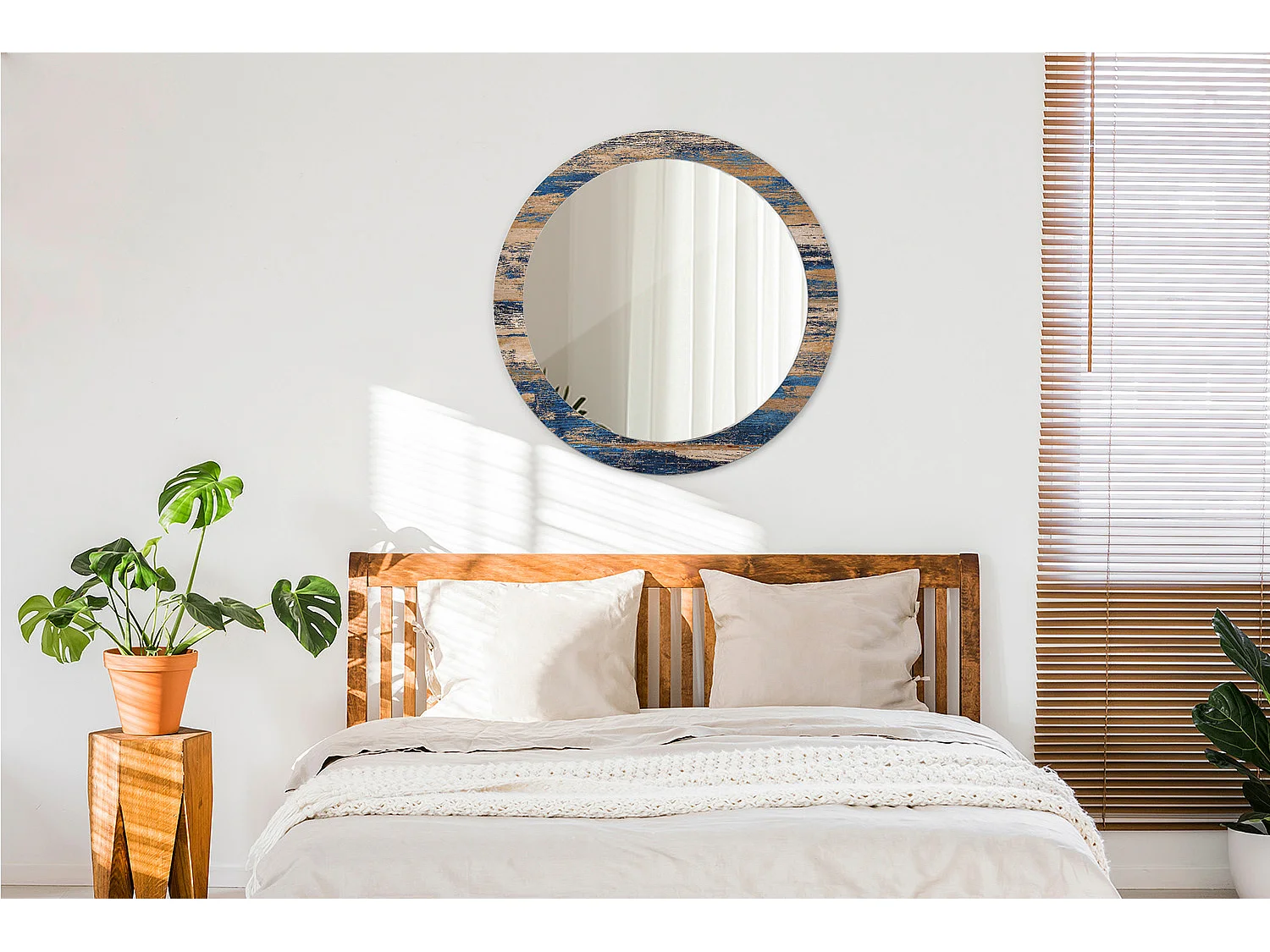 Miroir rond décoratif - Bois abstrait - 80 cm