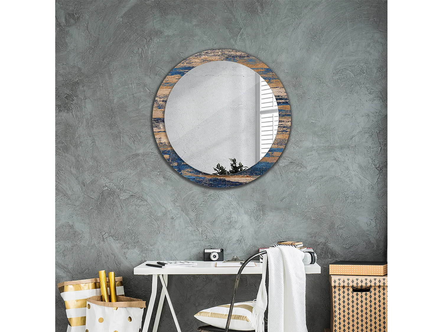 Miroir rond décoratif - Bois abstrait - 80 cm