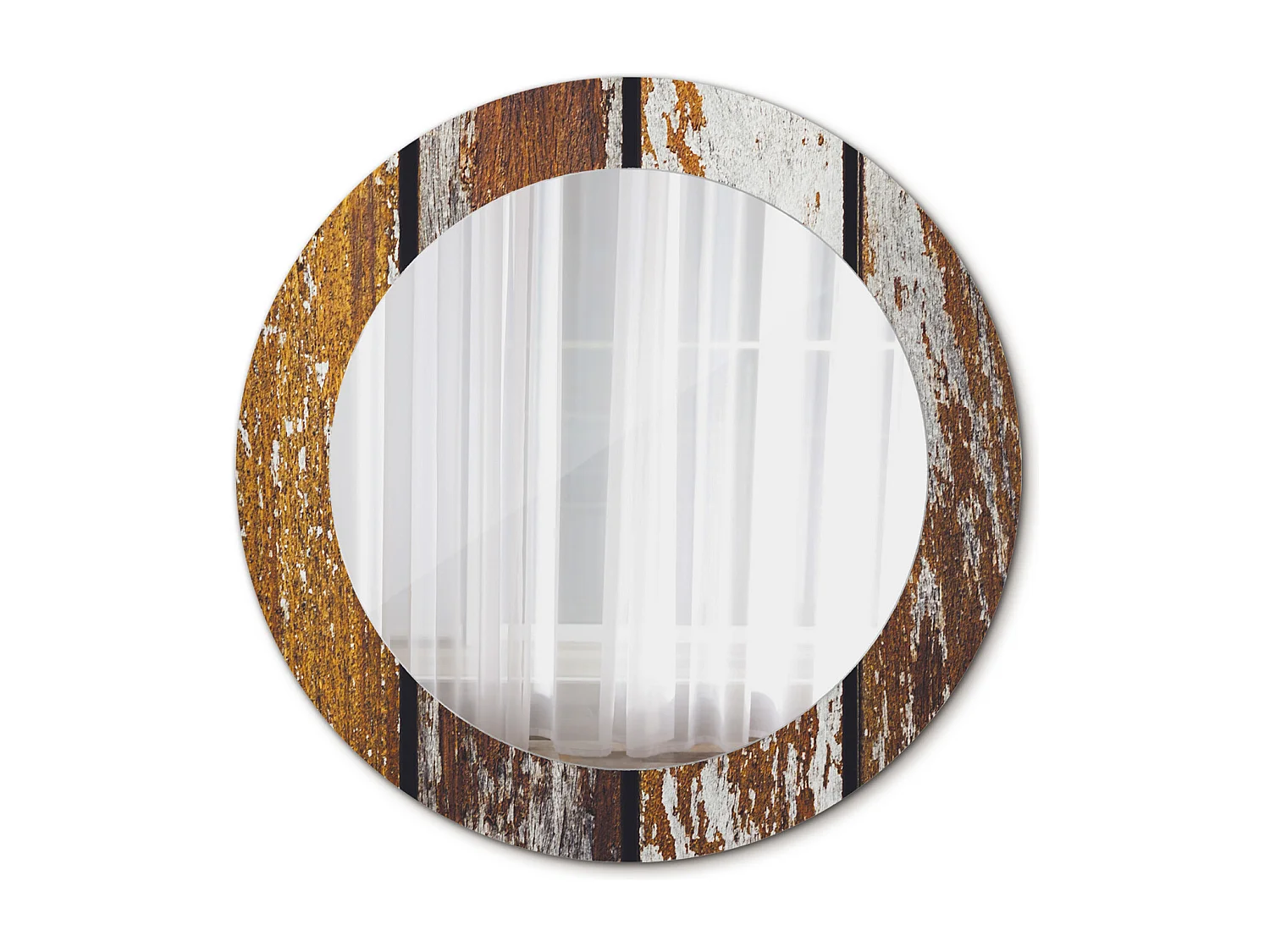 Espejo decorativo redondo - Madera vintage oscura - 60 cm