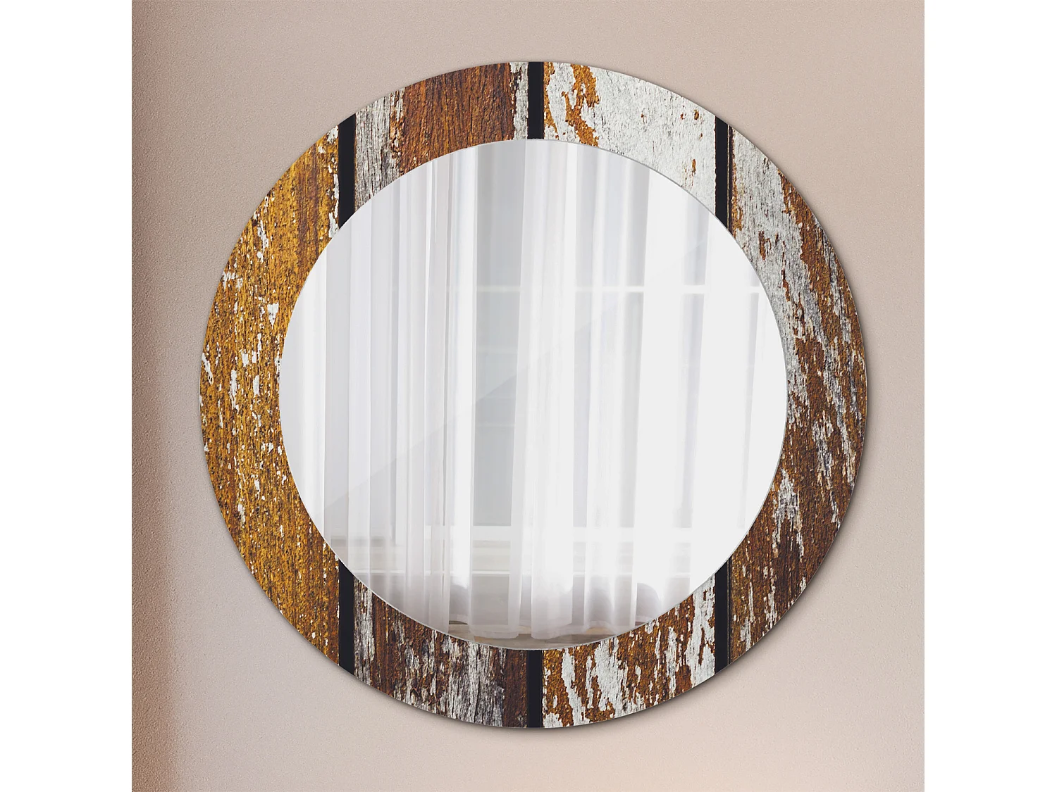 Espejo decorativo redondo - Madera vintage oscura - 60 cm