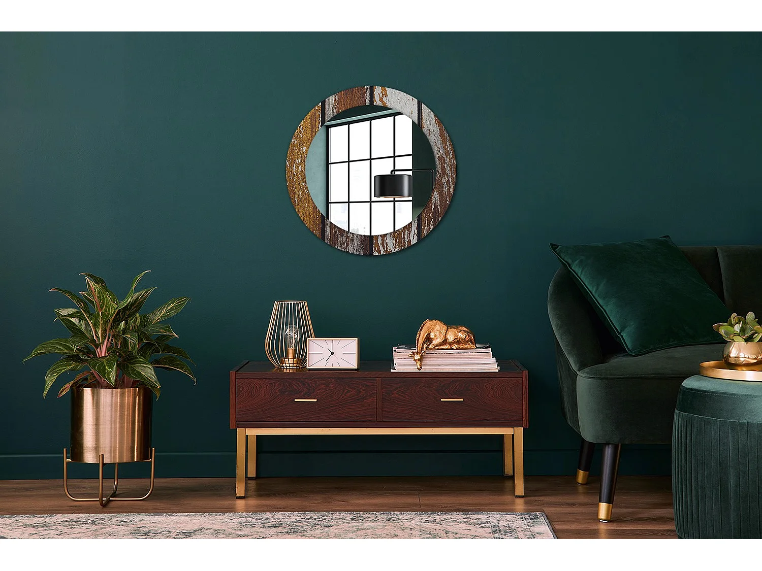 Espejo decorativo redondo - Madera vintage oscura - 60 cm