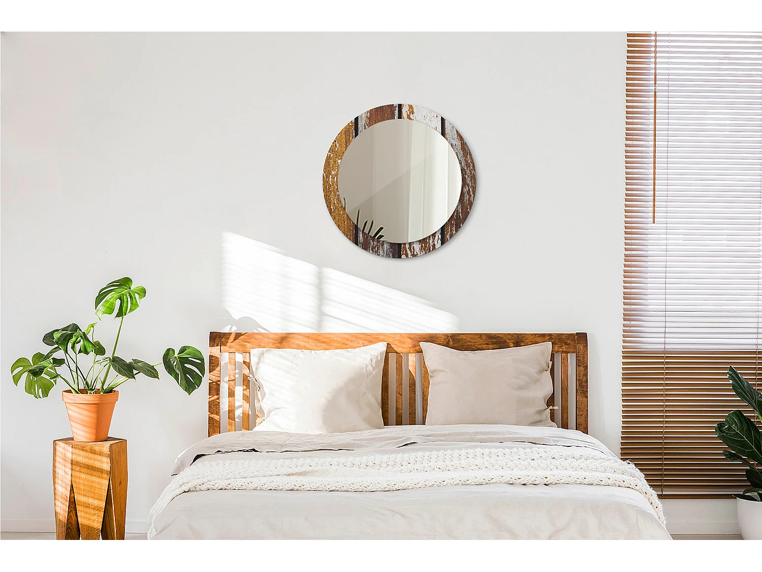 Espejo decorativo redondo - Madera vintage oscura - 60 cm