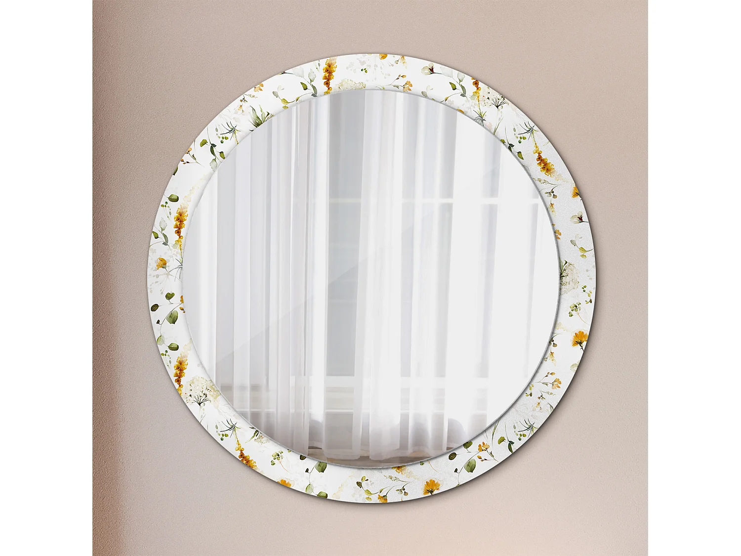 Miroir rond décoratif - Fleurs sauvages - 90 cm