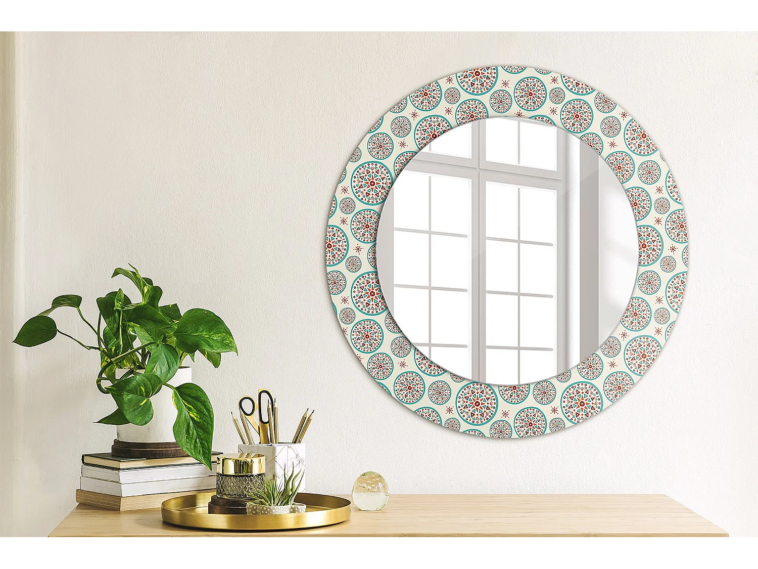 Ronde decoratieve spiegel - Boho motief - 50 cm