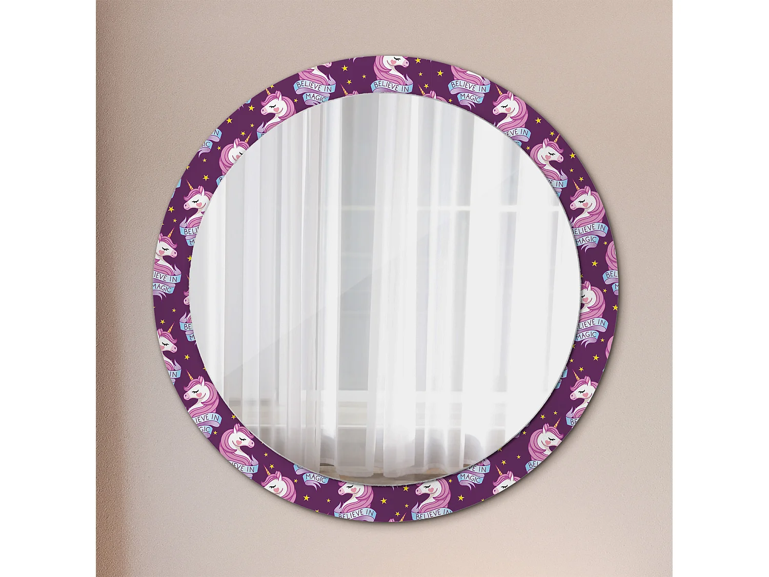 Ronde decoratieve spiegel - eenhoornsterren - 90 cm