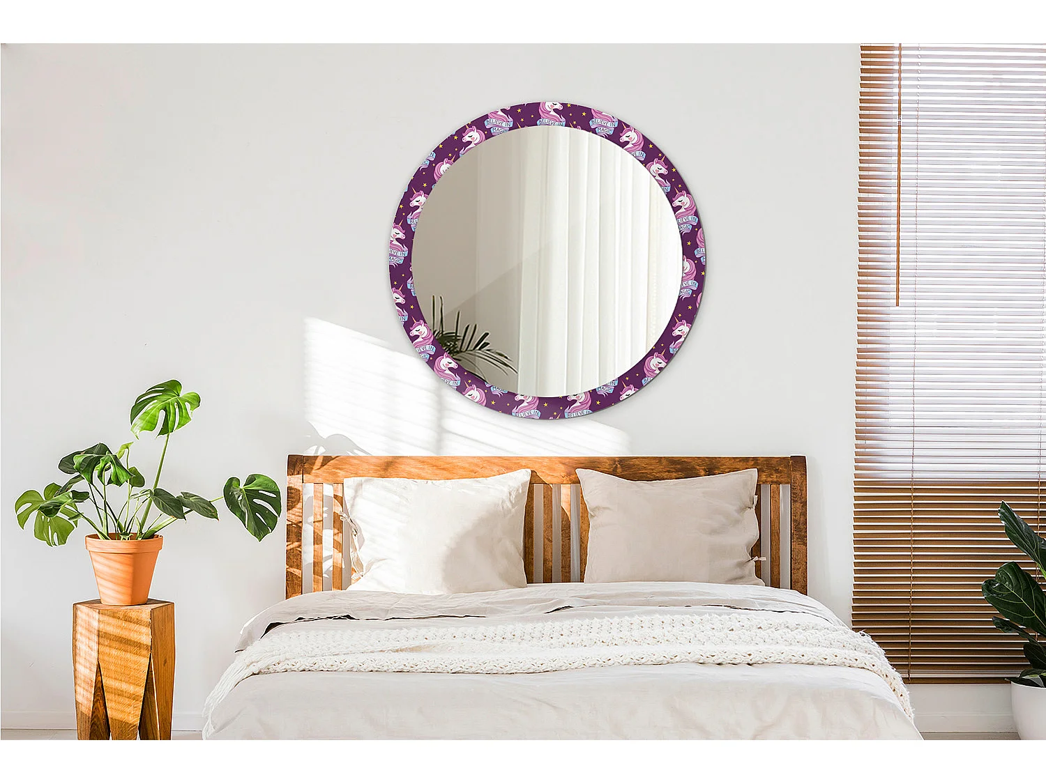 Ronde decoratieve spiegel - eenhoornsterren - 90 cm