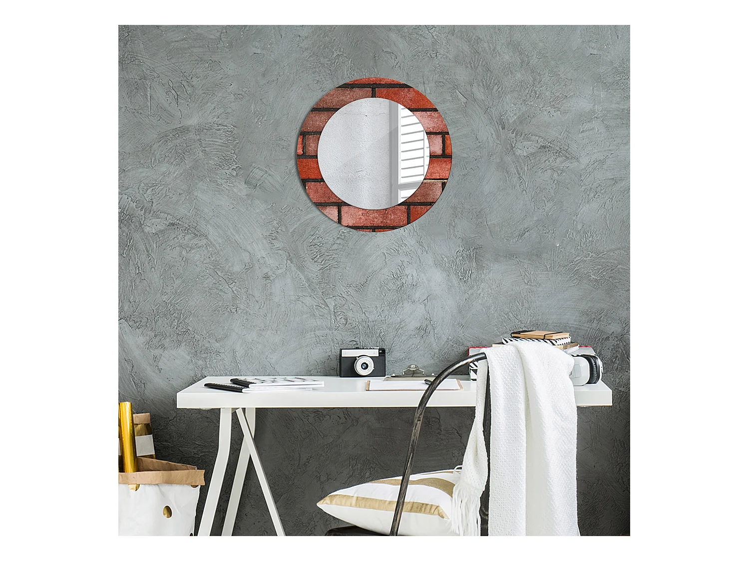 Miroir rond décoratif - Brique rouge - 50 cm