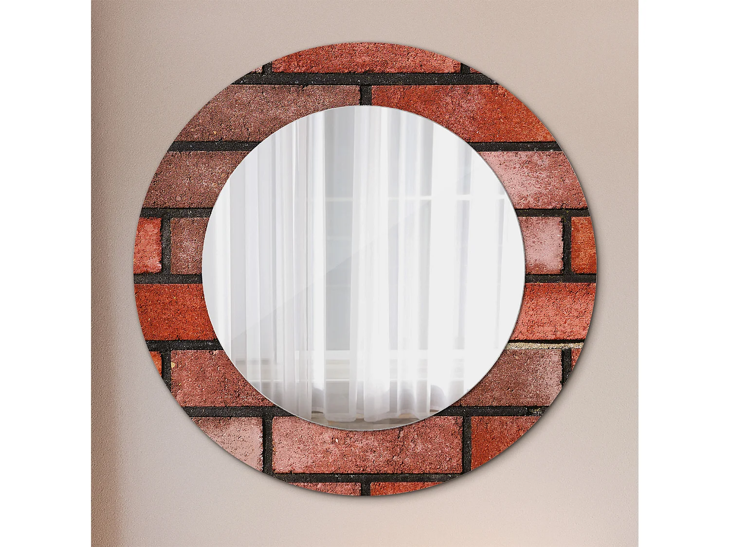 Miroir rond décoratif - Brique rouge - 50 cm