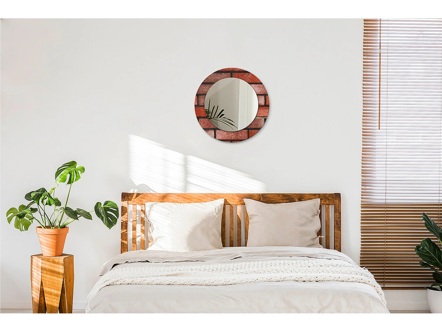 Miroir rond décoratif - Brique rouge - 50 cm