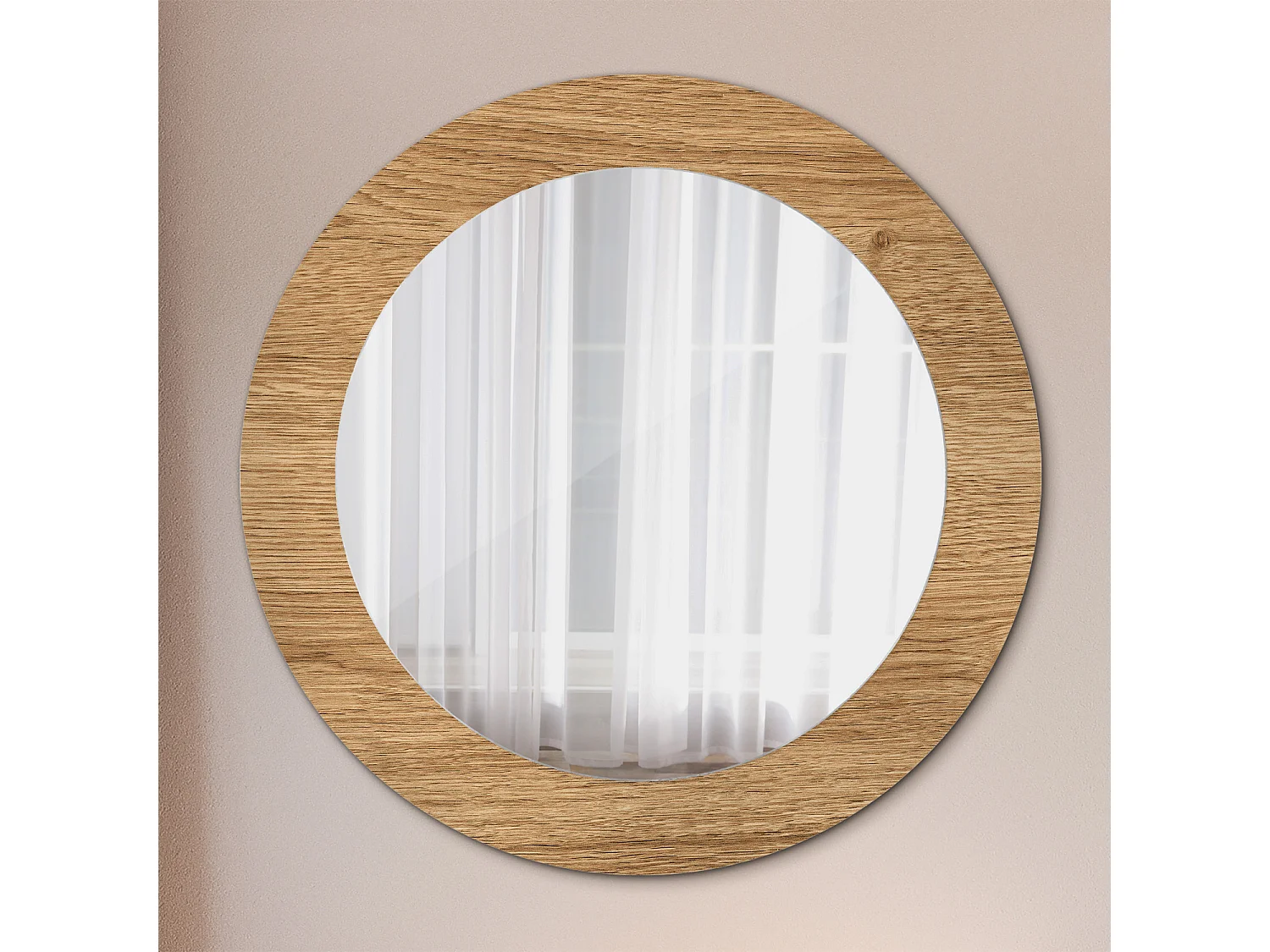 Miroir rond décoratif - Texture bois - 70 cm