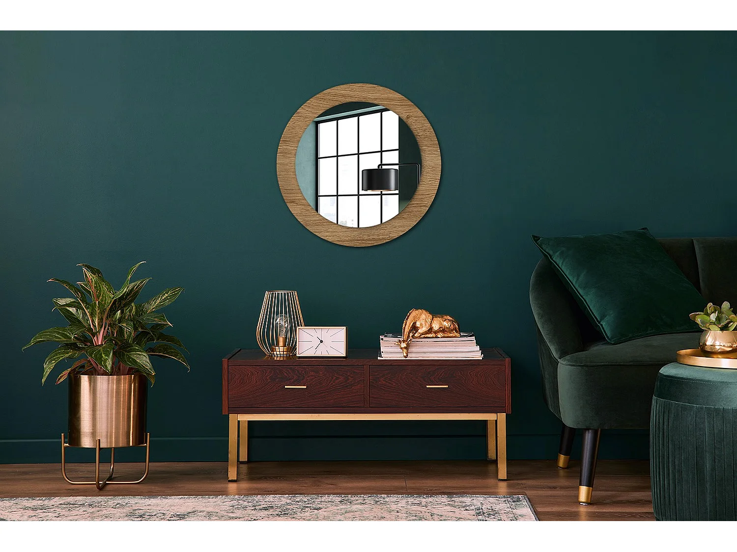 Miroir rond décoratif - Texture bois - 70 cm