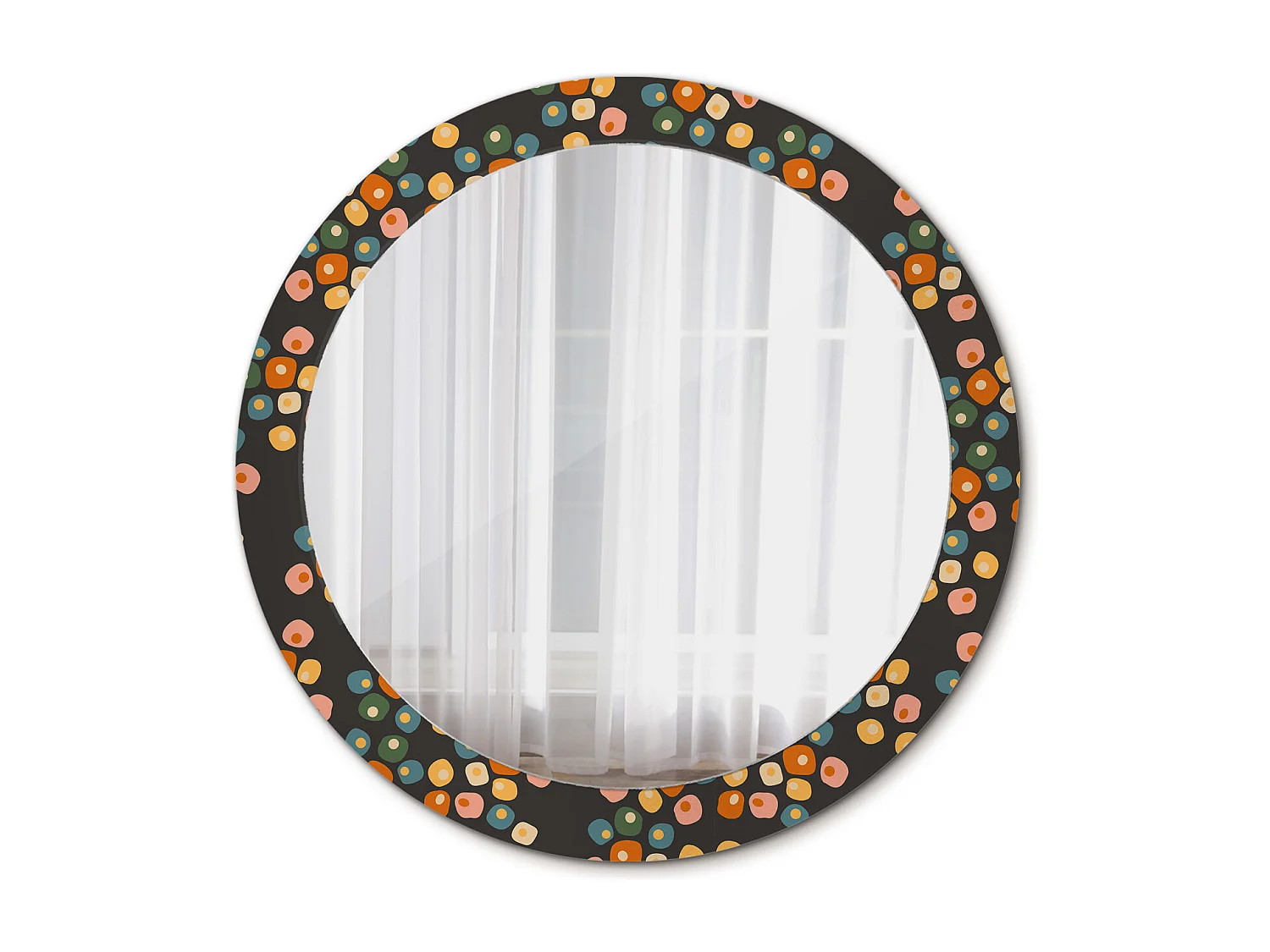 Miroir rond décoratif - Pois fleuris - 80 cm