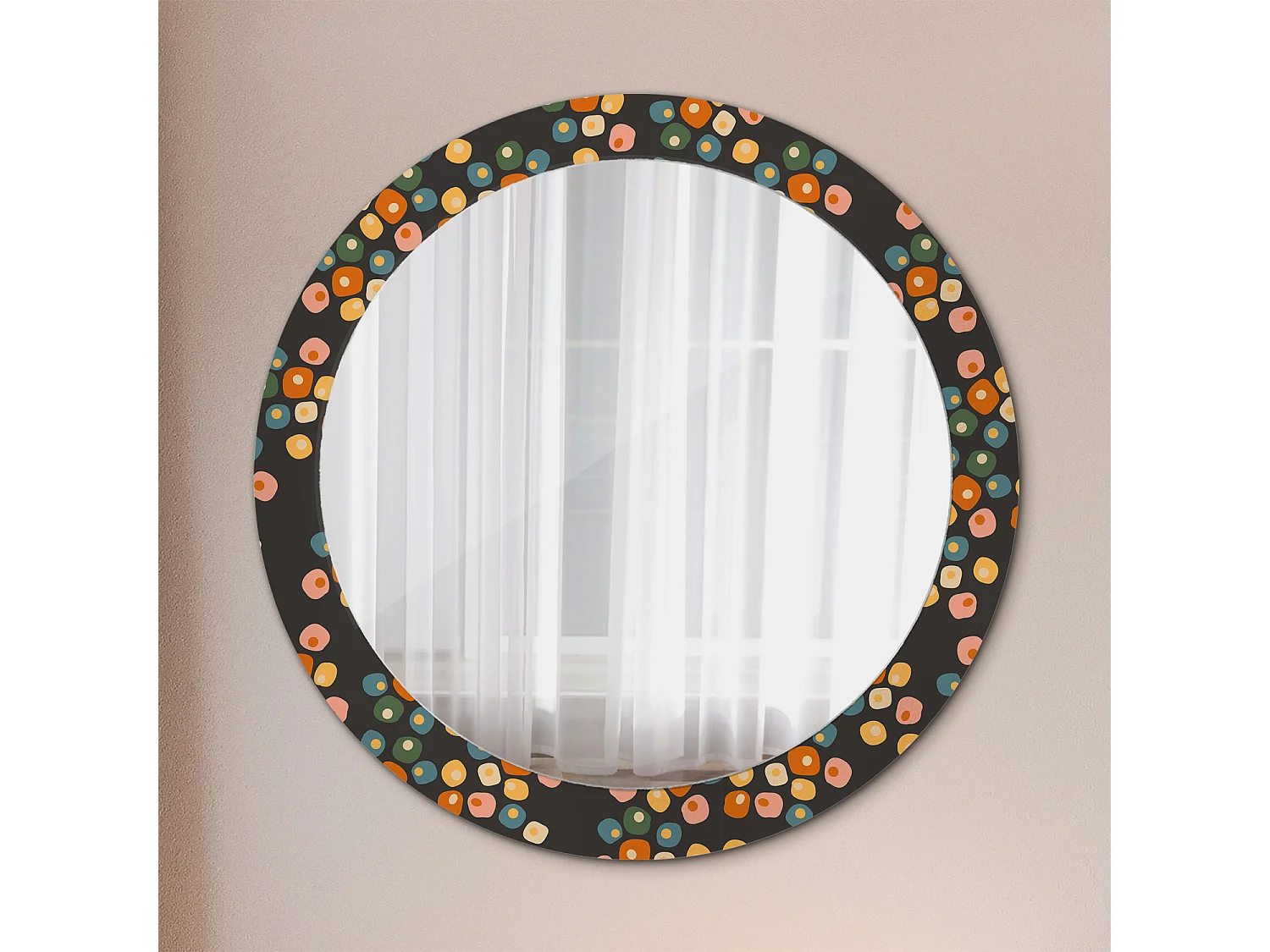 Miroir rond décoratif - Pois fleuris - 80 cm