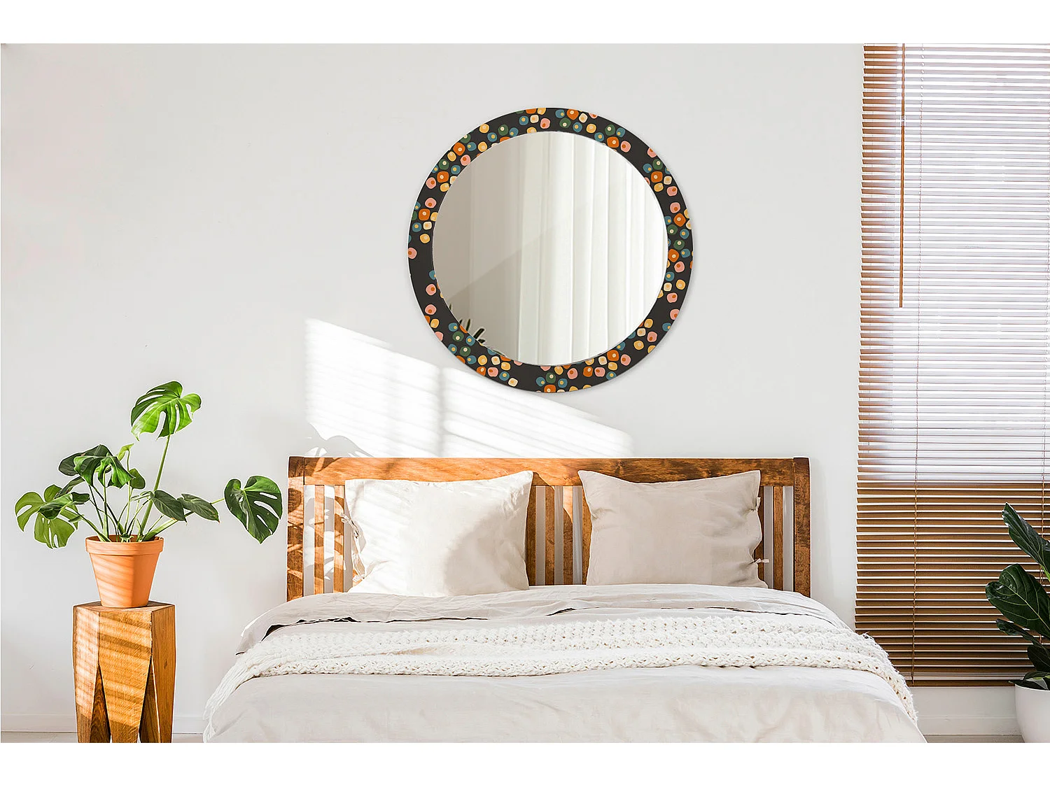 Miroir rond décoratif - Pois fleuris - 80 cm