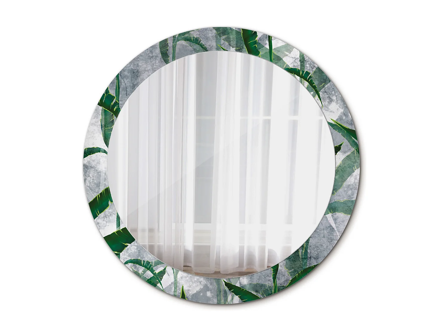 Miroir rond décoratif - Feuilles tropicales - 80 cm