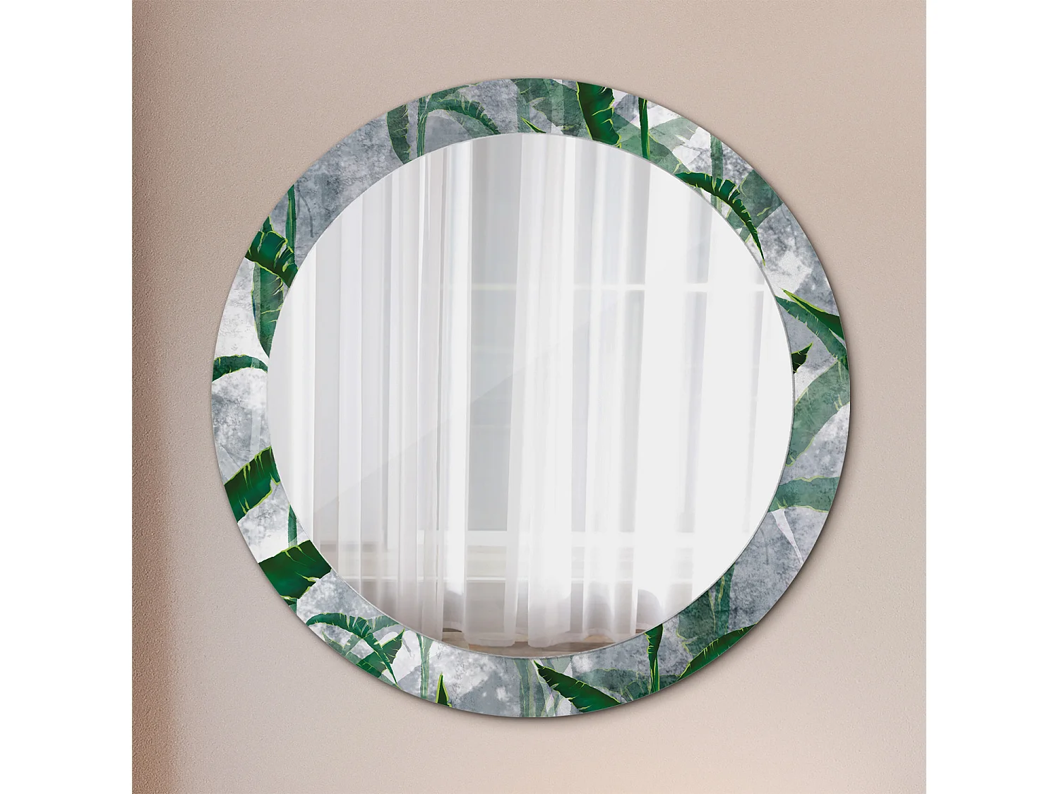 Miroir rond décoratif - Feuilles tropicales - 80 cm