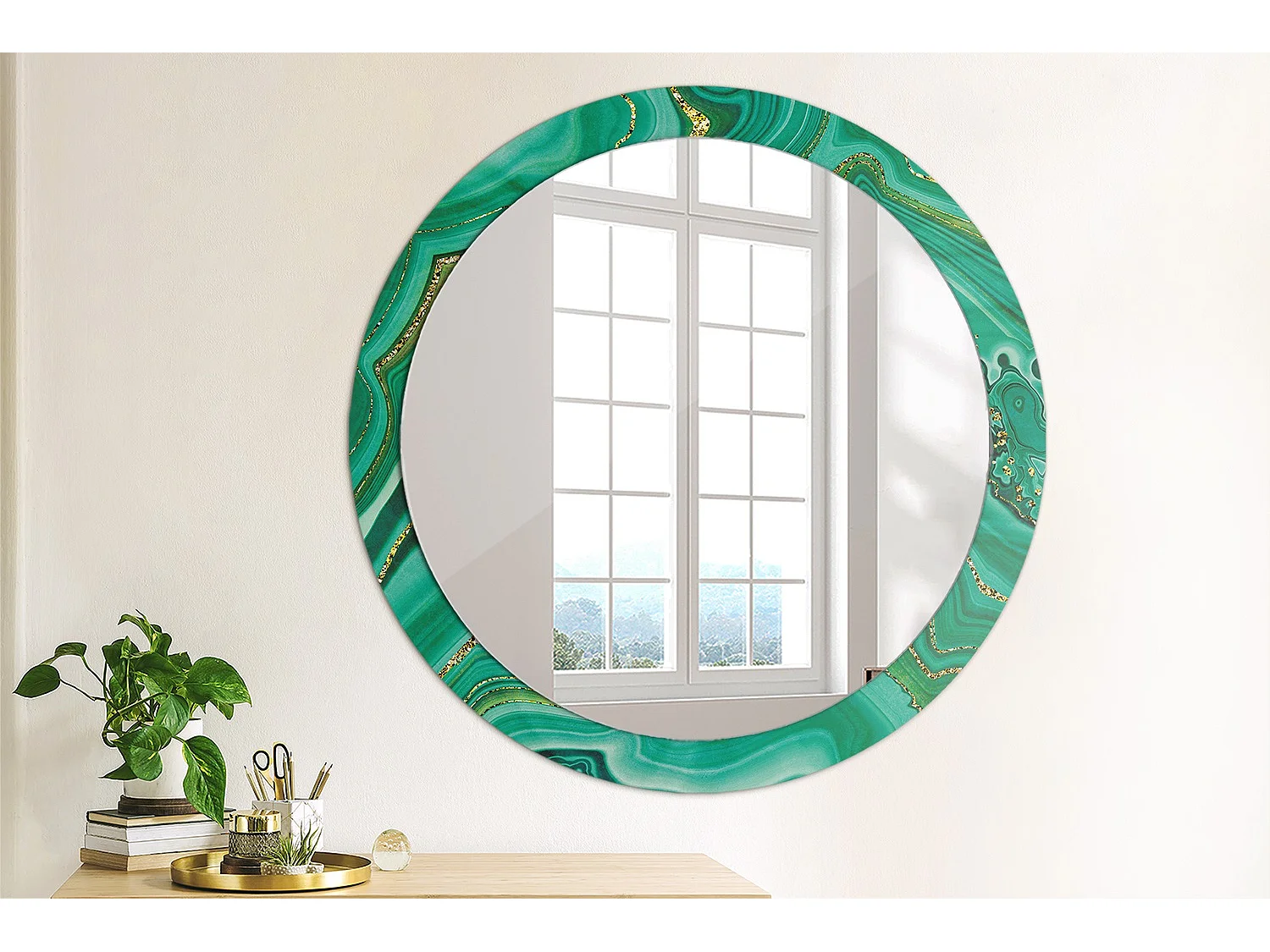 Ronde decoratieve spiegel - agaatmarmer - 90 cm