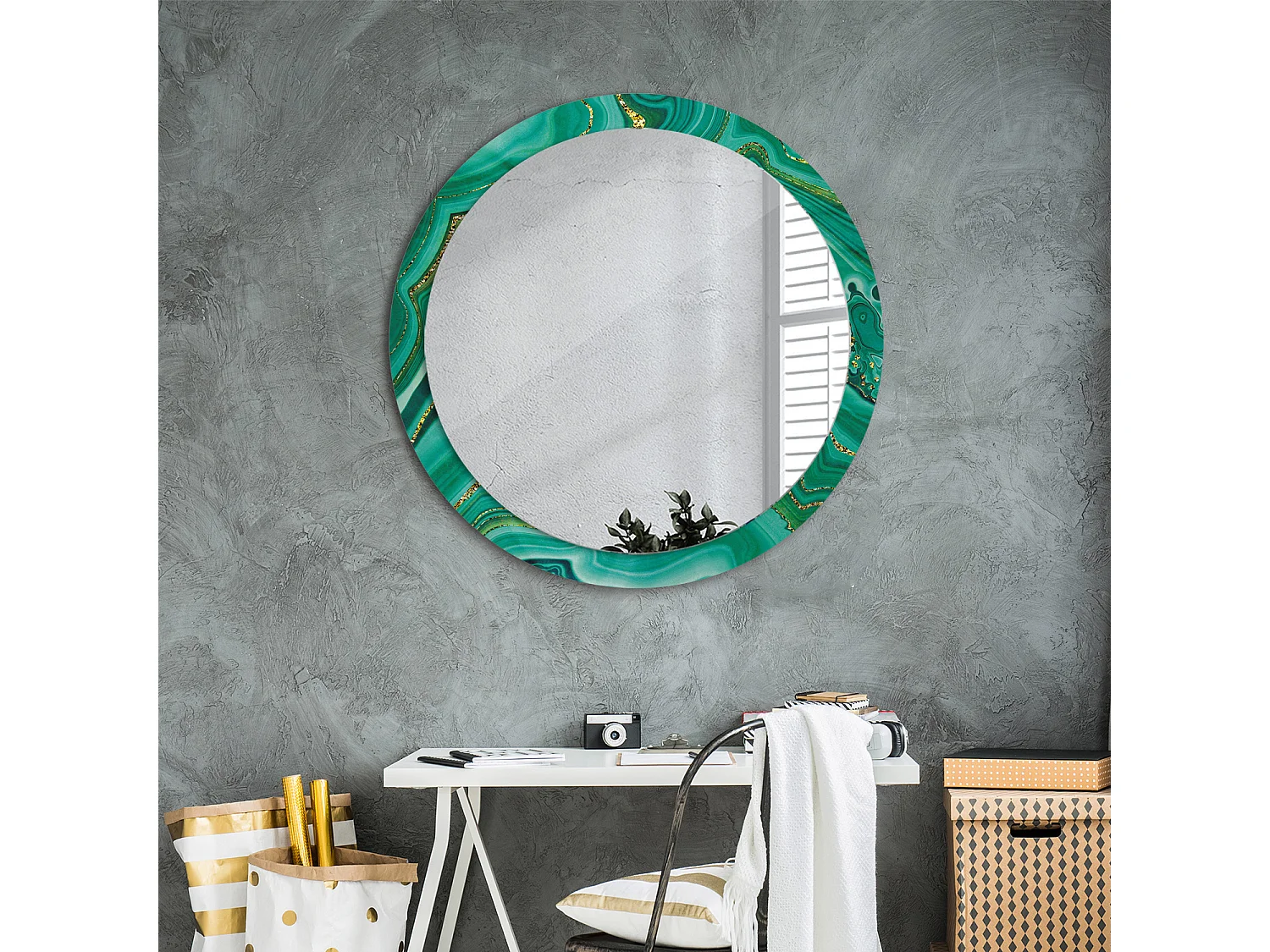 Ronde decoratieve spiegel - agaatmarmer - 90 cm