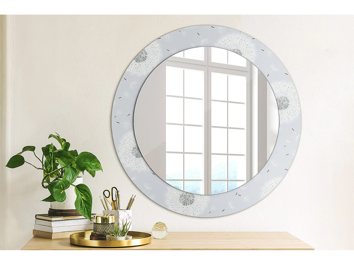 Runder dekorativer Spiegel - Löwenzahn - 60 cm