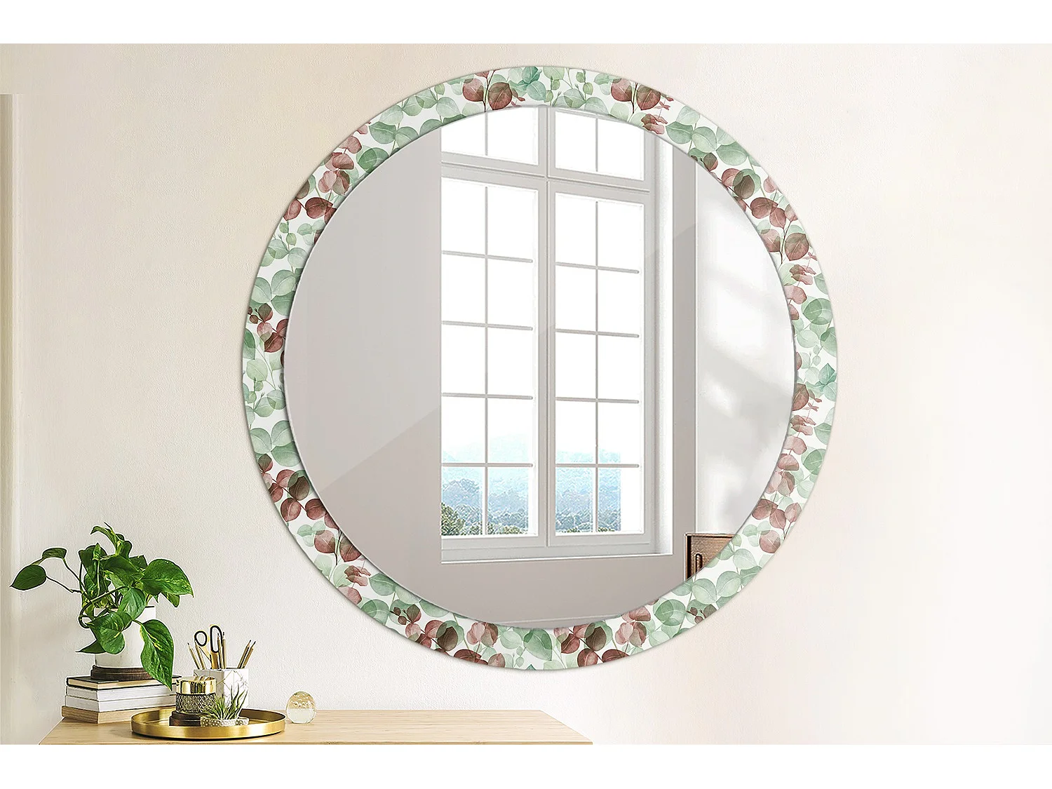 Miroir rond décoratif - Eucalyptus - 100 cm