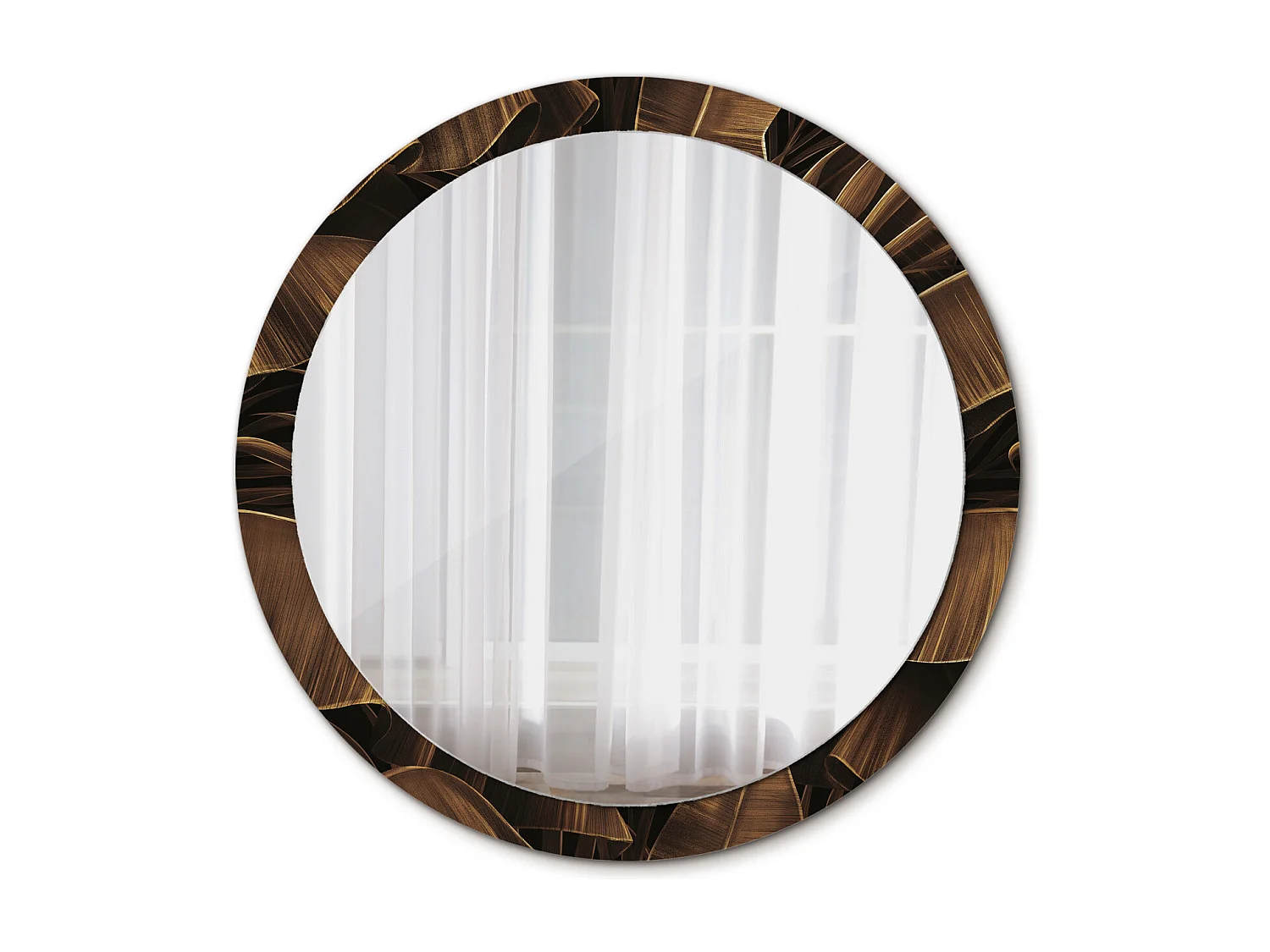 Miroir rond décoratif - Feuilles de bananier marron - 100 cm