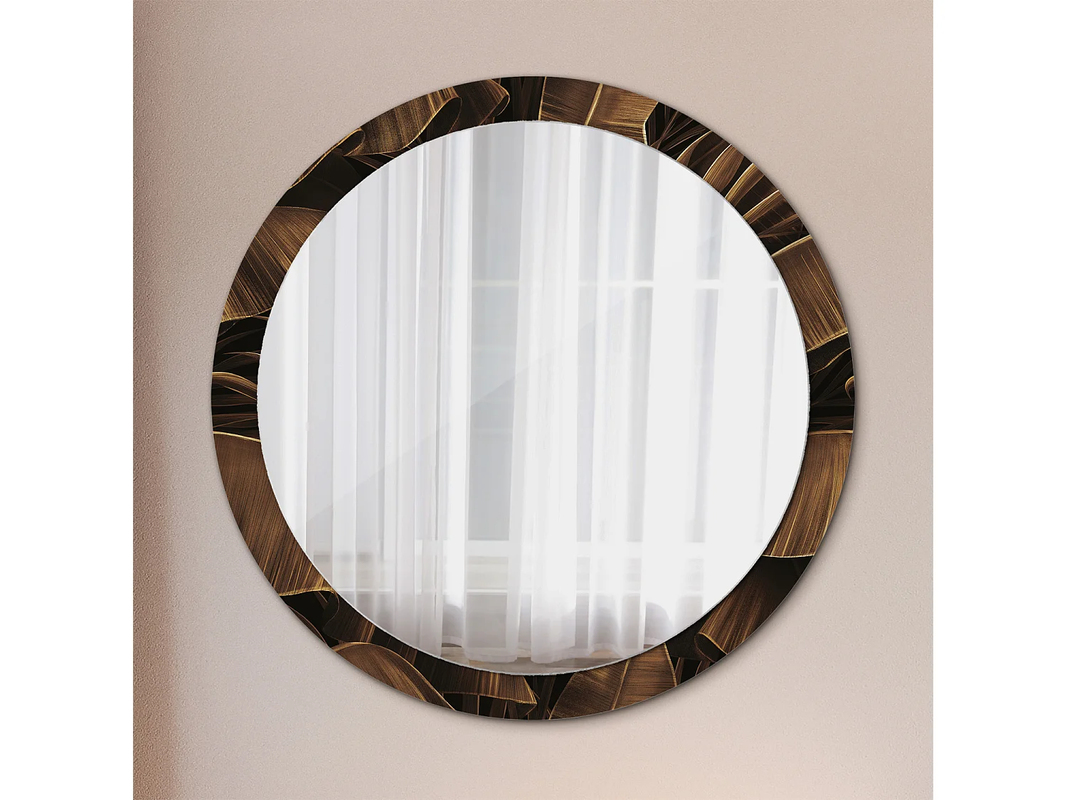 Miroir rond décoratif - Feuilles de bananier marron - 100 cm