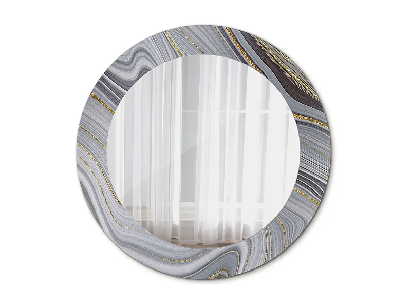 Miroir rond décoratif - Marbre gris - 70 cm