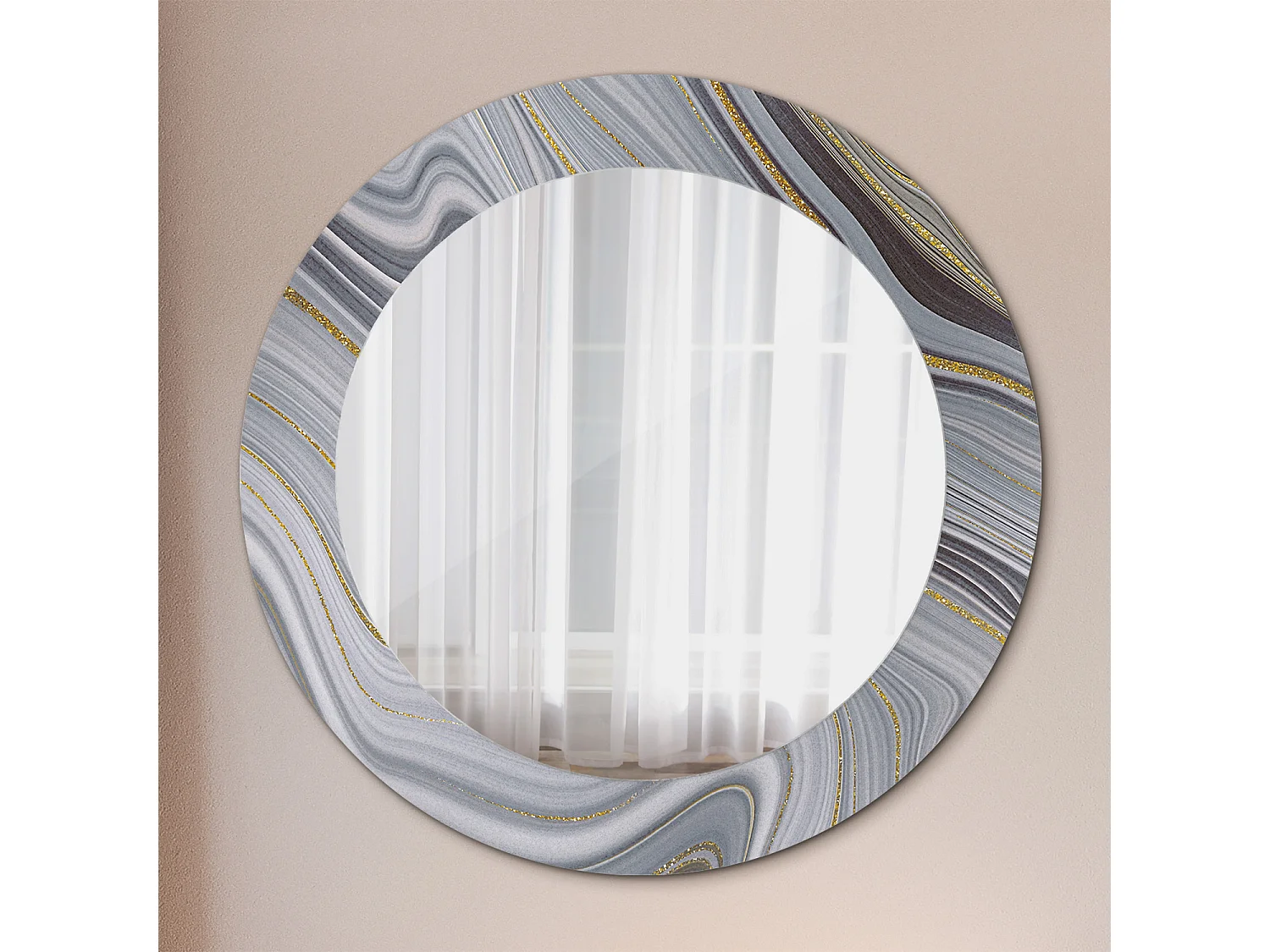 Runder dekorativer Spiegel - Grauer Marmor - 60 cm