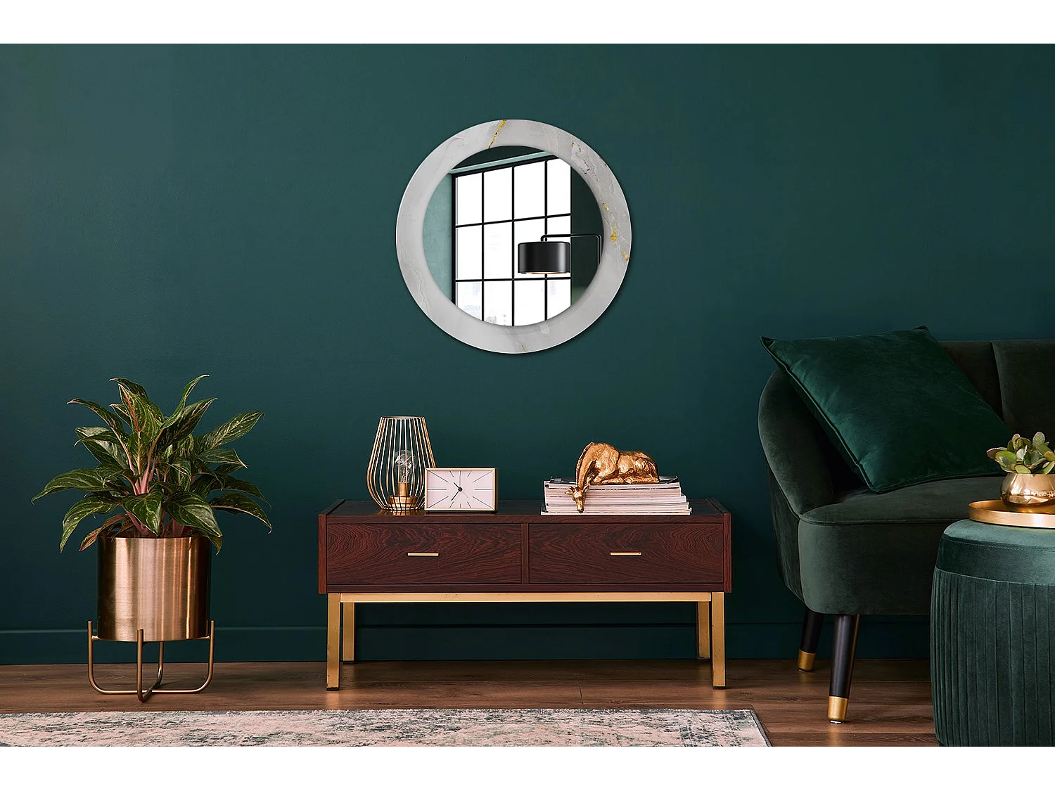 Miroir rond décoratif - Marbre brillant - 70 cm