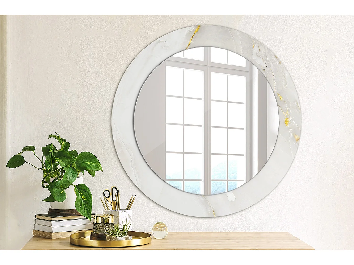 Miroir rond décoratif - Marbre brillant - 70 cm